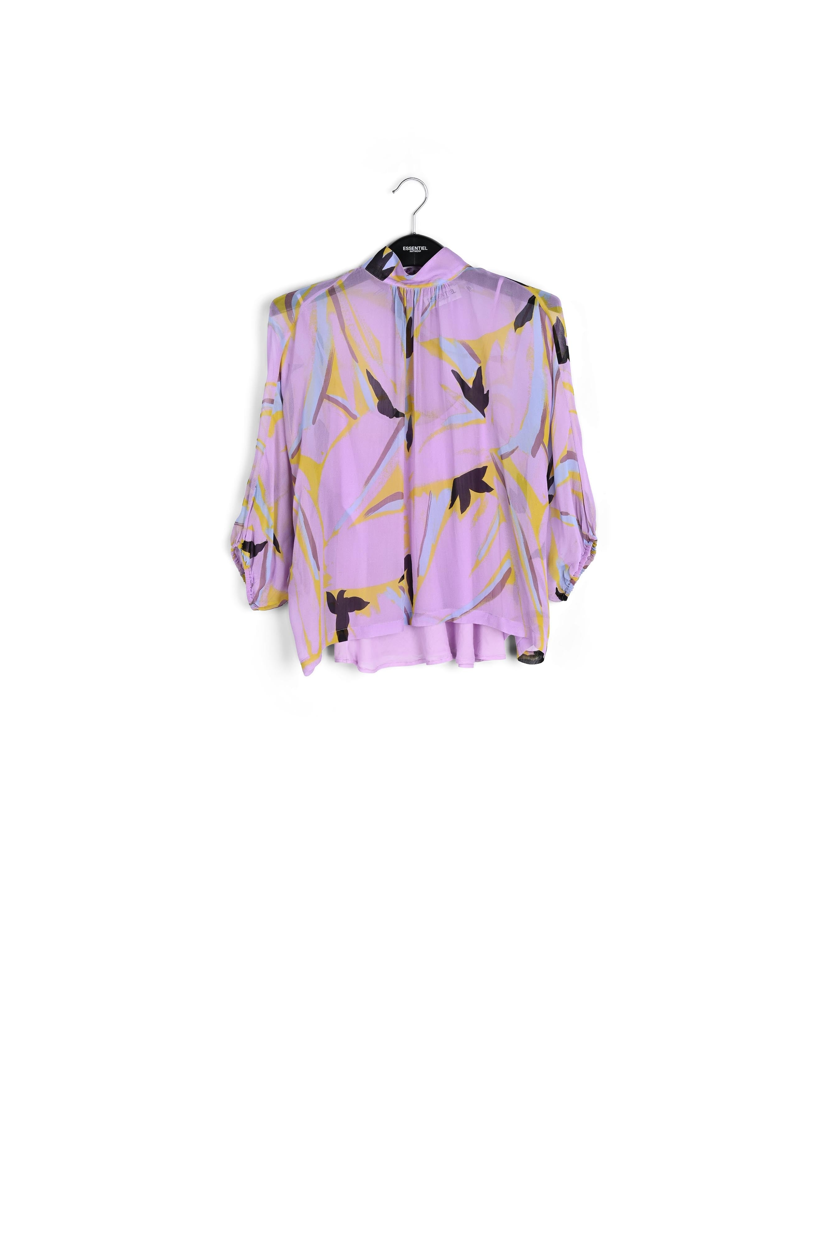 Lila top met abstracte print en pofmouwen RE—SSENTIEL | Essentiel second hand
