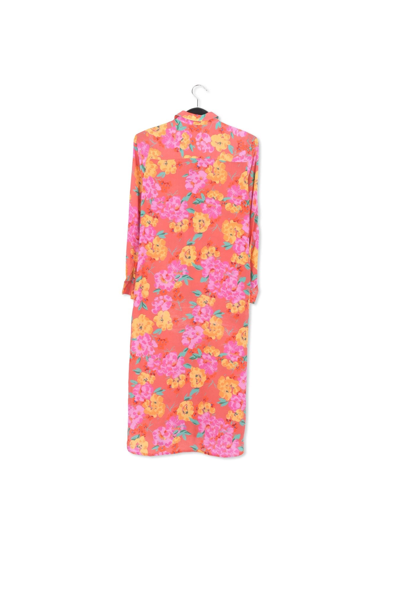 Coral floral-print silk shirt dress RE—SSENTIEL | Essentiel second hand