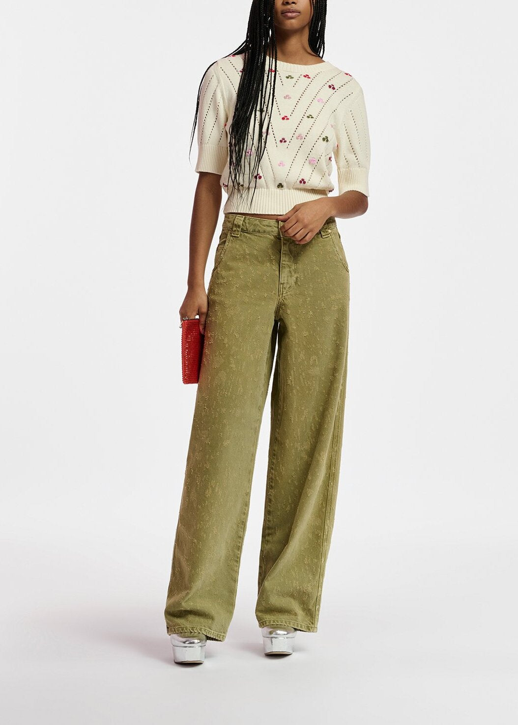 Ecru pointelle-knitted sweater with embroideries RE—SSENTIEL | Essentiel second hand