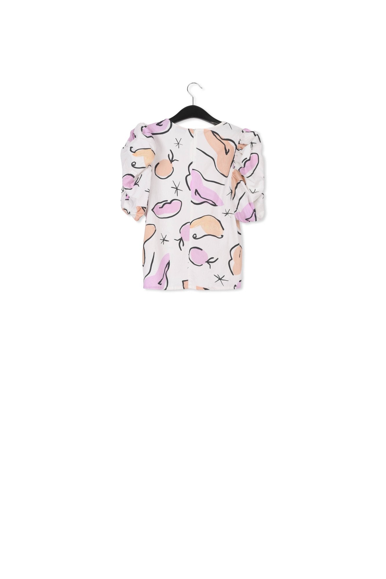 White puffed sleeve top with abstract print RE—SSENTIEL | Essentiel second hand