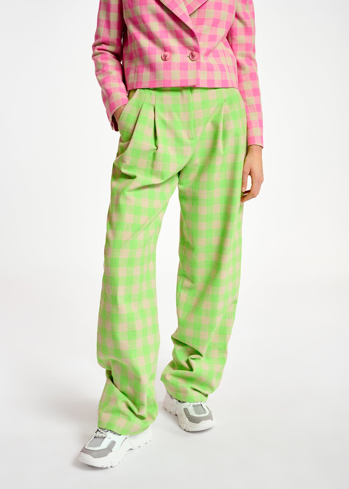 Pantalon vert fluo à  carreaux RE—SSENTIEL | Essentiel second hand