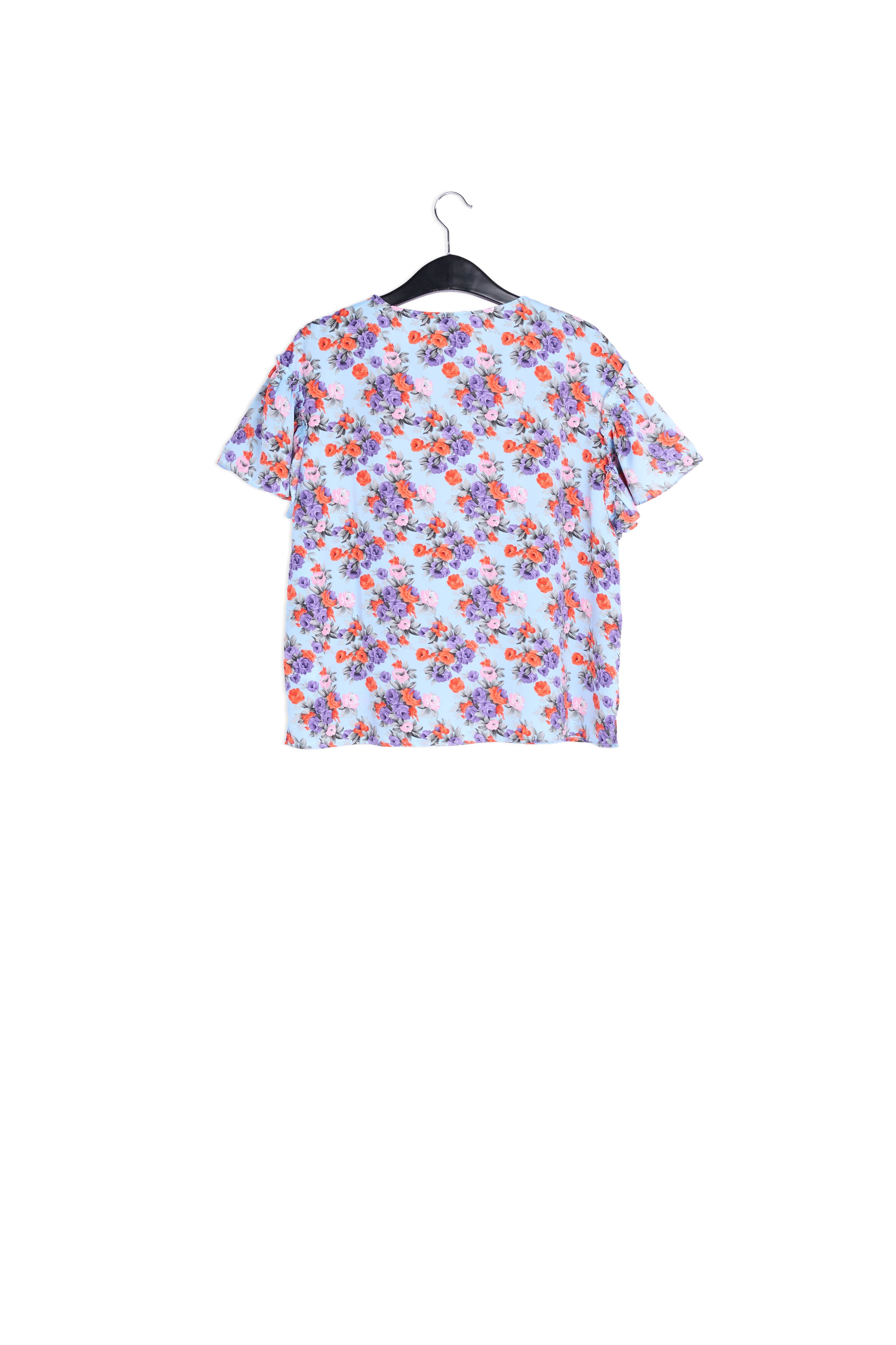 Light blue floral ruffle-sleeved top RE—SSENTIEL | Essentiel second hand