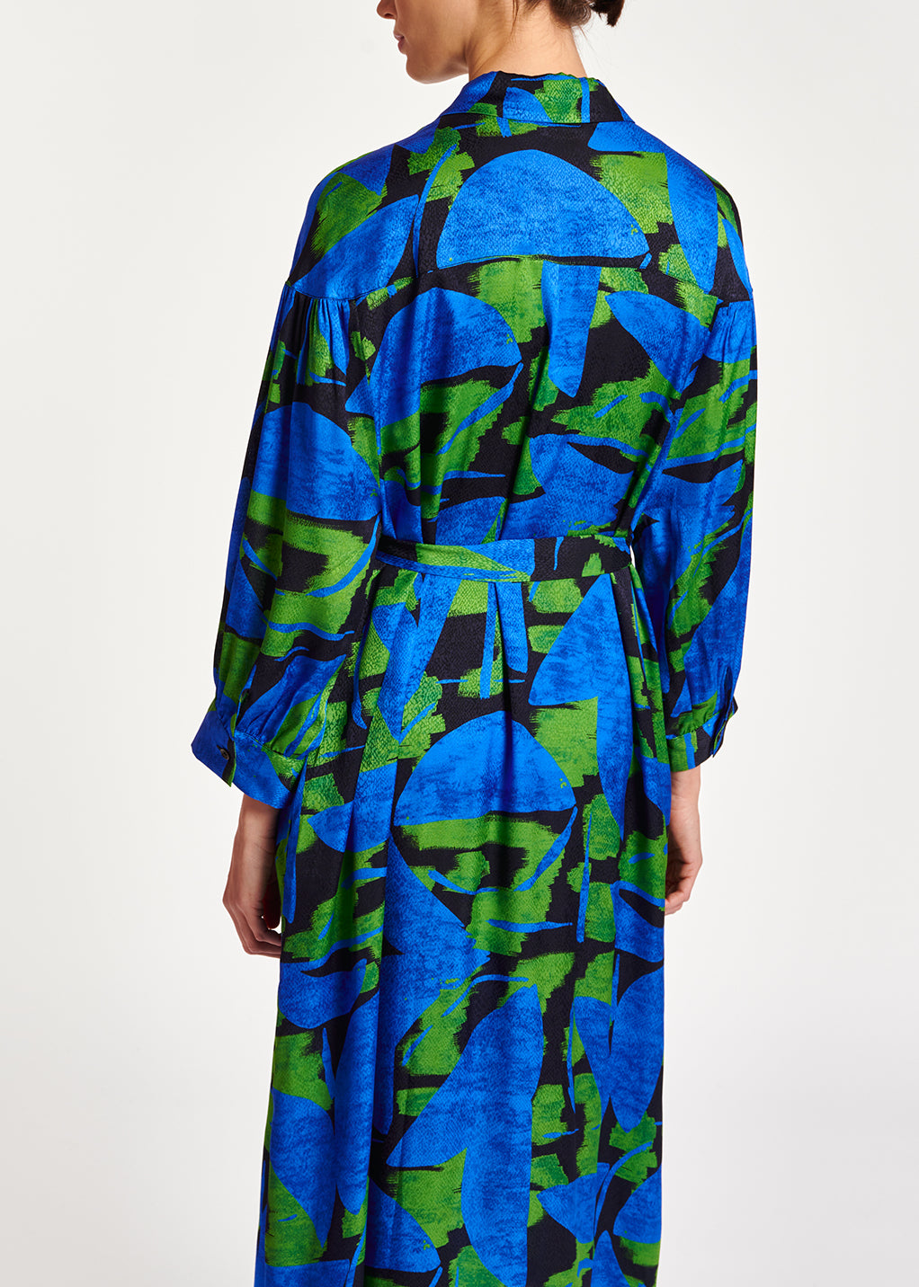 Blue, black and green abstract print midi dress RE—SSENTIEL | Essentiel second hand