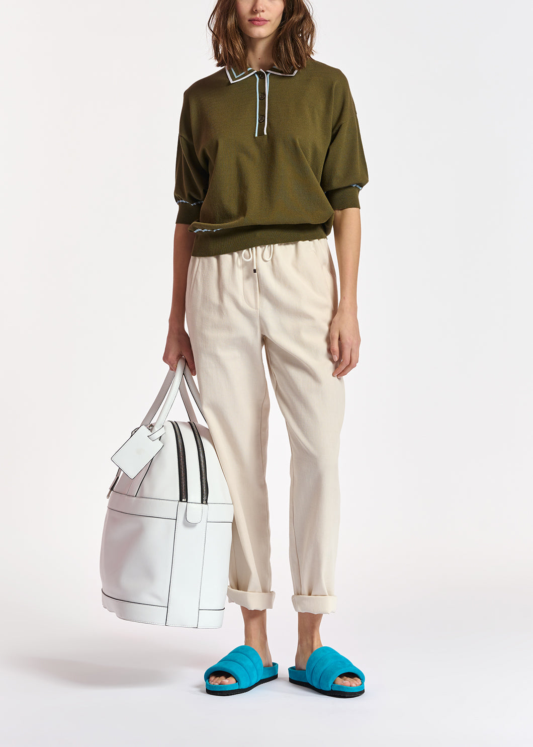 Khaki knitted polo top RE—SSENTIEL | Essentiel second hand