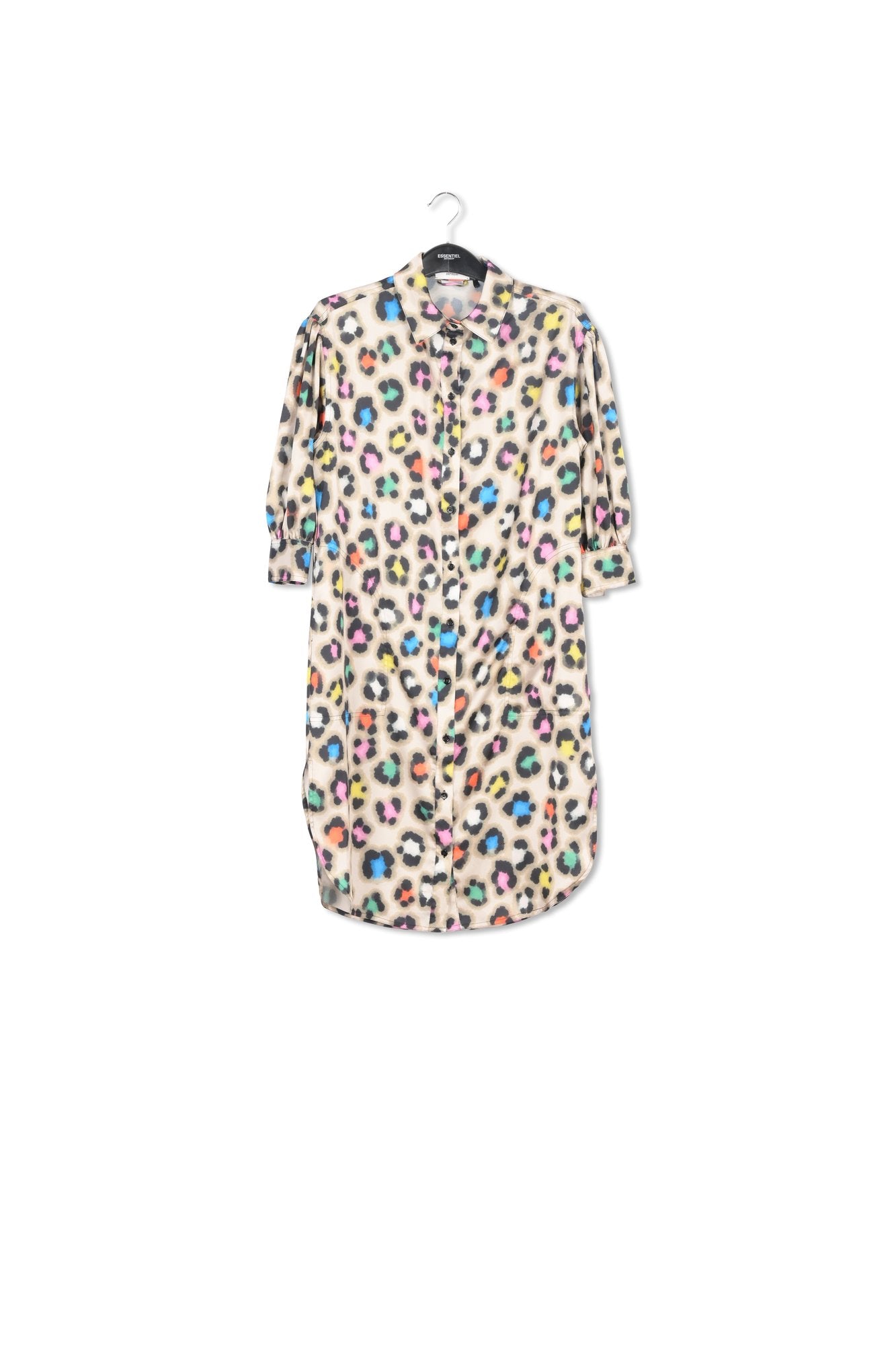 Beige knee-length shirt dress with multicolor leopard print RE—SSENTIEL | Essentiel second hand