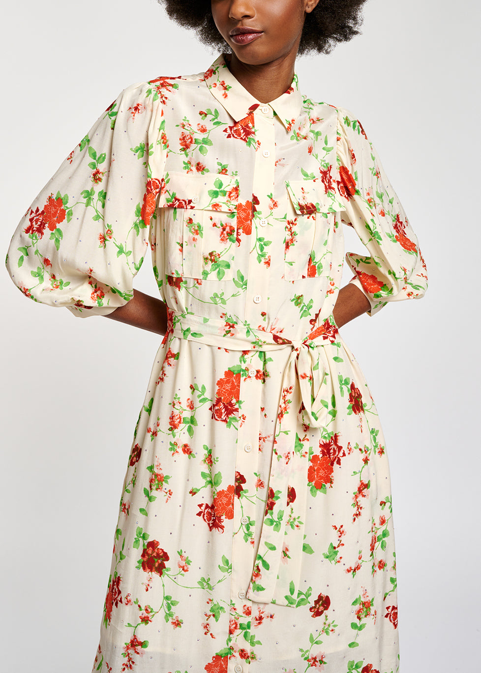 Robe chemise blanc cassé à imprimé fleuri RE—SSENTIEL | Essentiel second hand