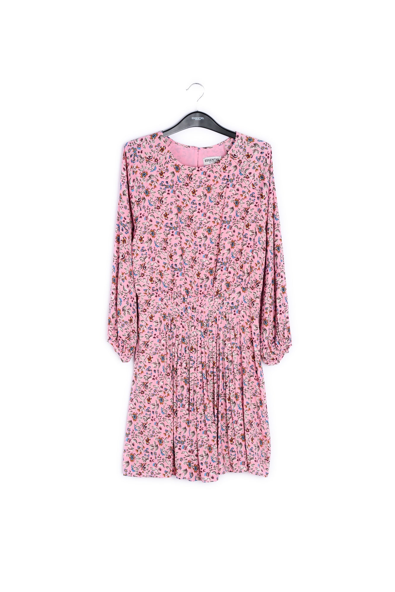 Pink long-sleeved mini dress with flower print RE—SSENTIEL | Essentiel second hand
