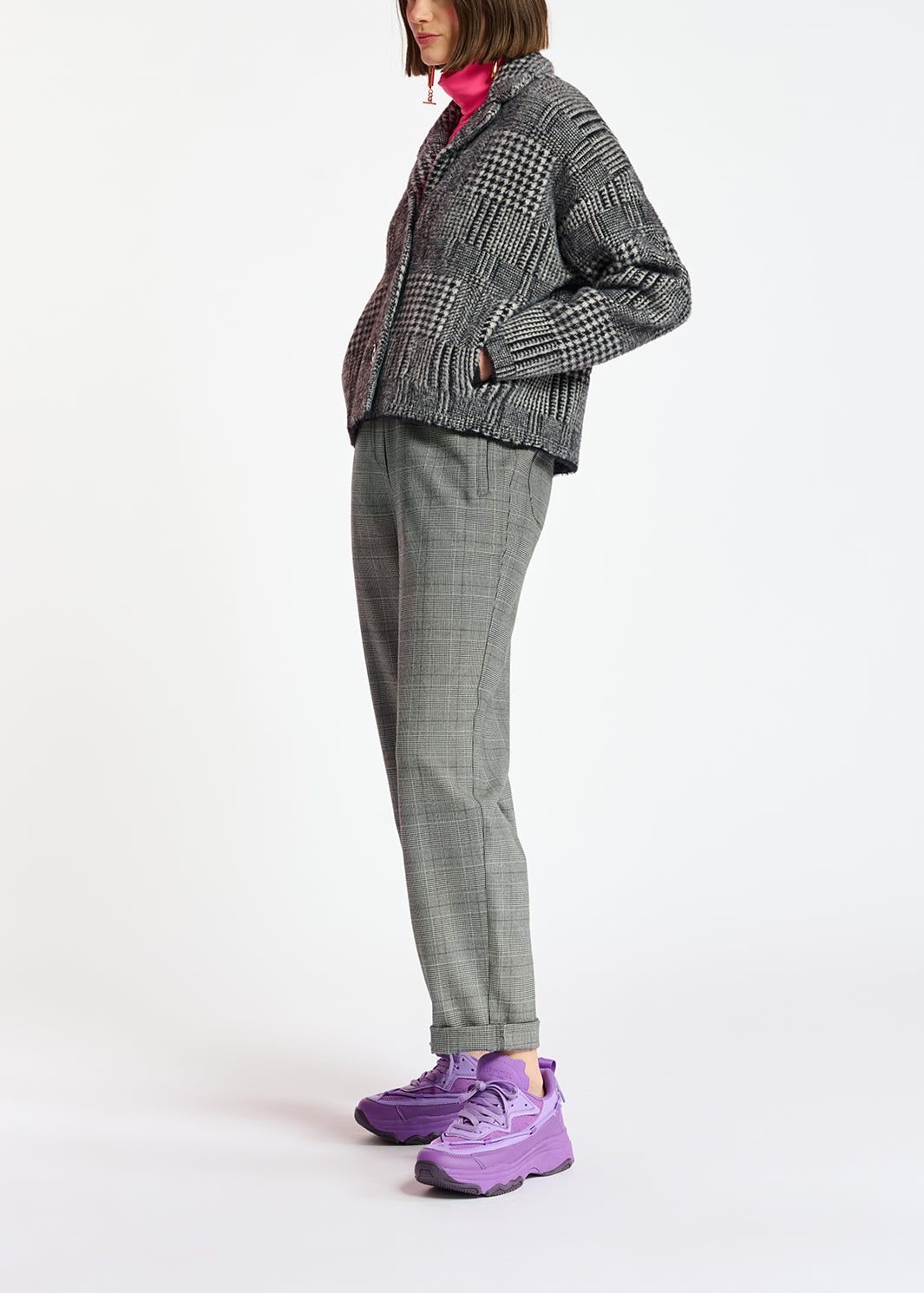 Black and off-white fuzzy knitted jacket RE—SSENTIEL | Essentiel second hand