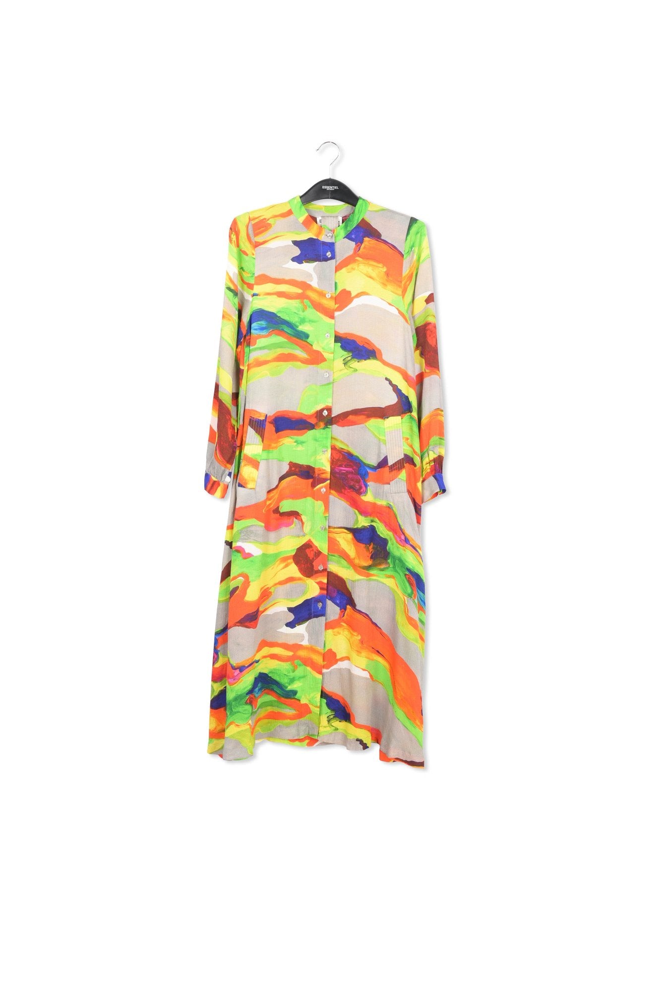 Multicolor midi-length shirt dress with paint stroke print RE—SSENTIEL | Essentiel second hand
