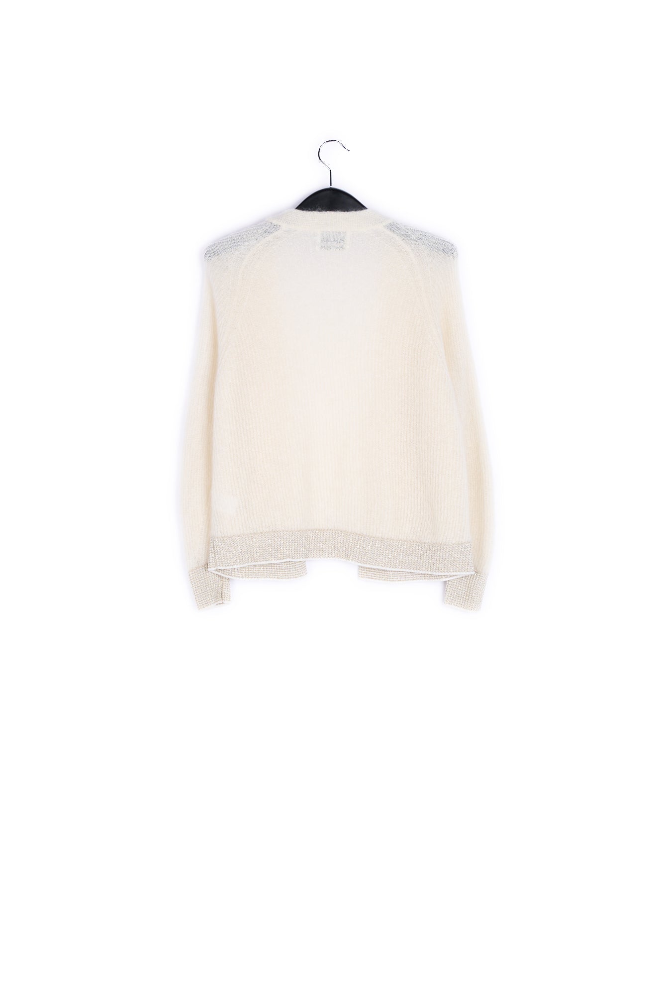 Off-white ribbed open cardigan with accentuated trims RE—SSENTIEL | Essentiel second hand