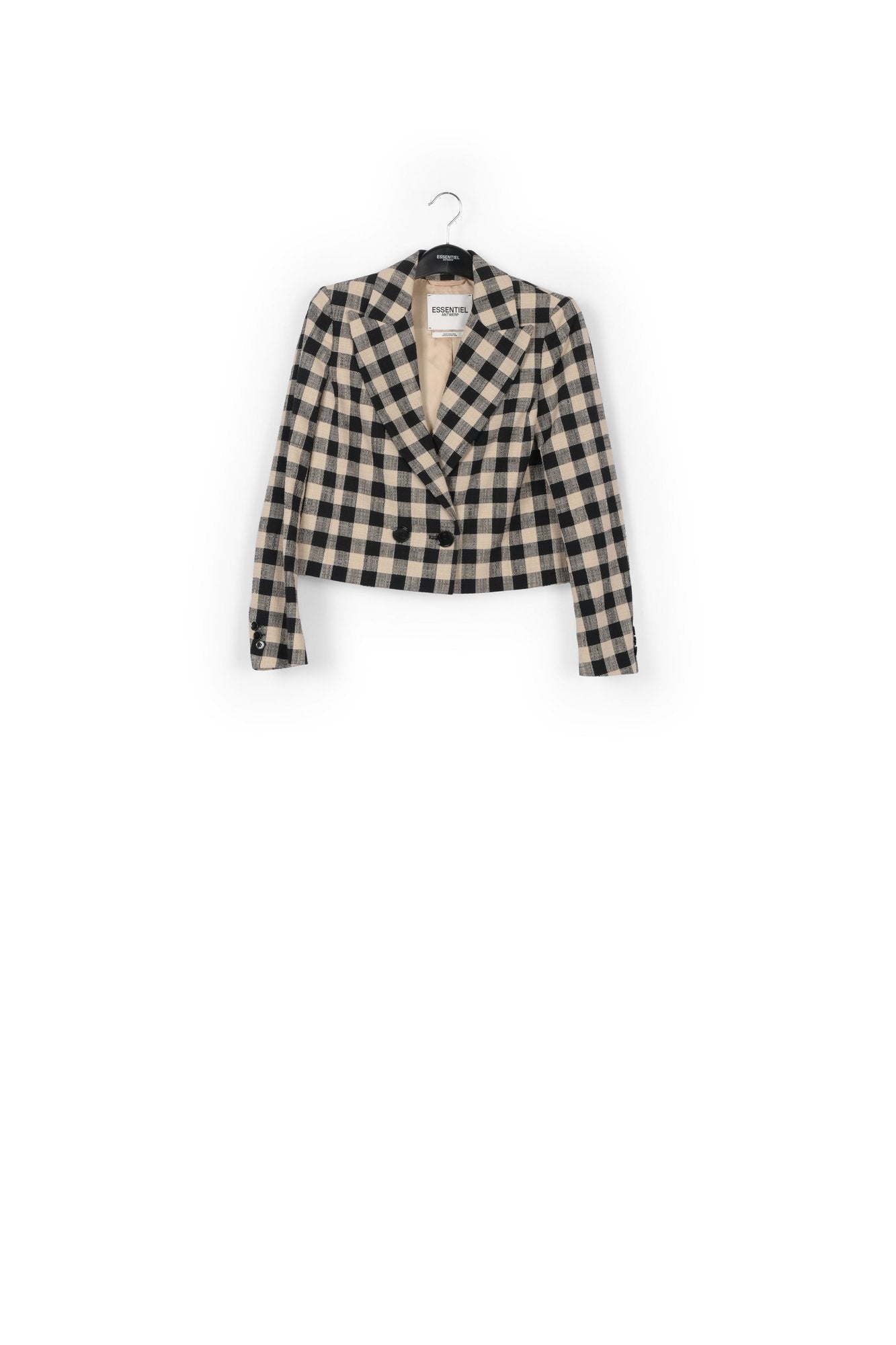 Black and beige checkered cropped blazer RE—SSENTIEL | Essentiel second hand