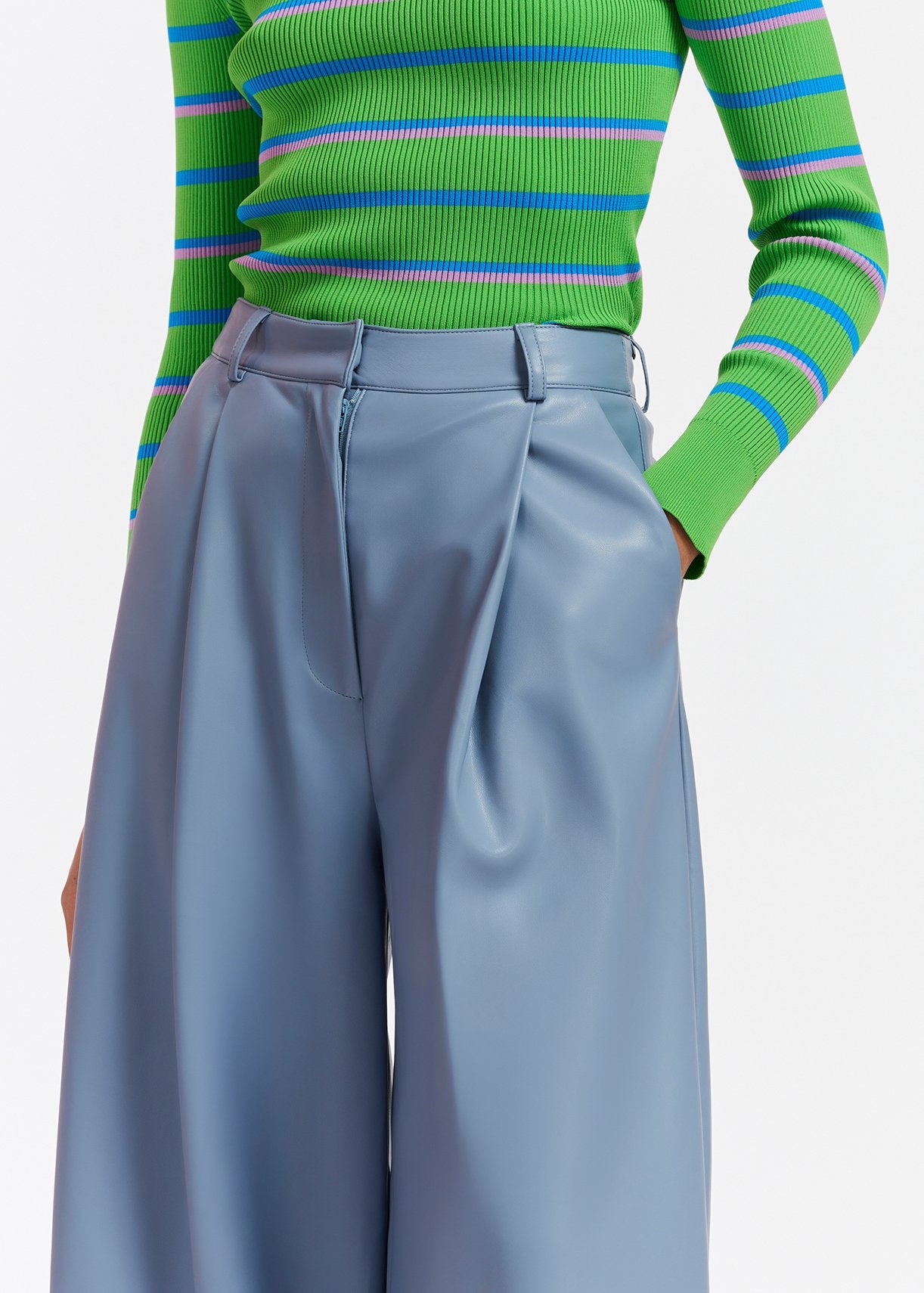 Powder blue faux leather pants RE—SSENTIEL | Essentiel second hand