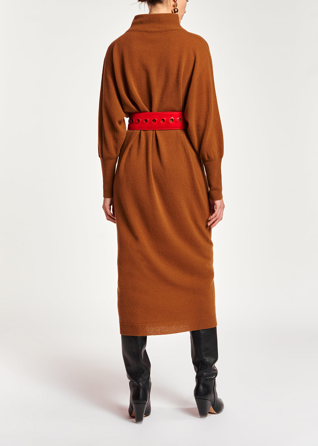 Camel midi-jurk gebreid met merinoswol RE—SSENTIEL | Essentiel second hand