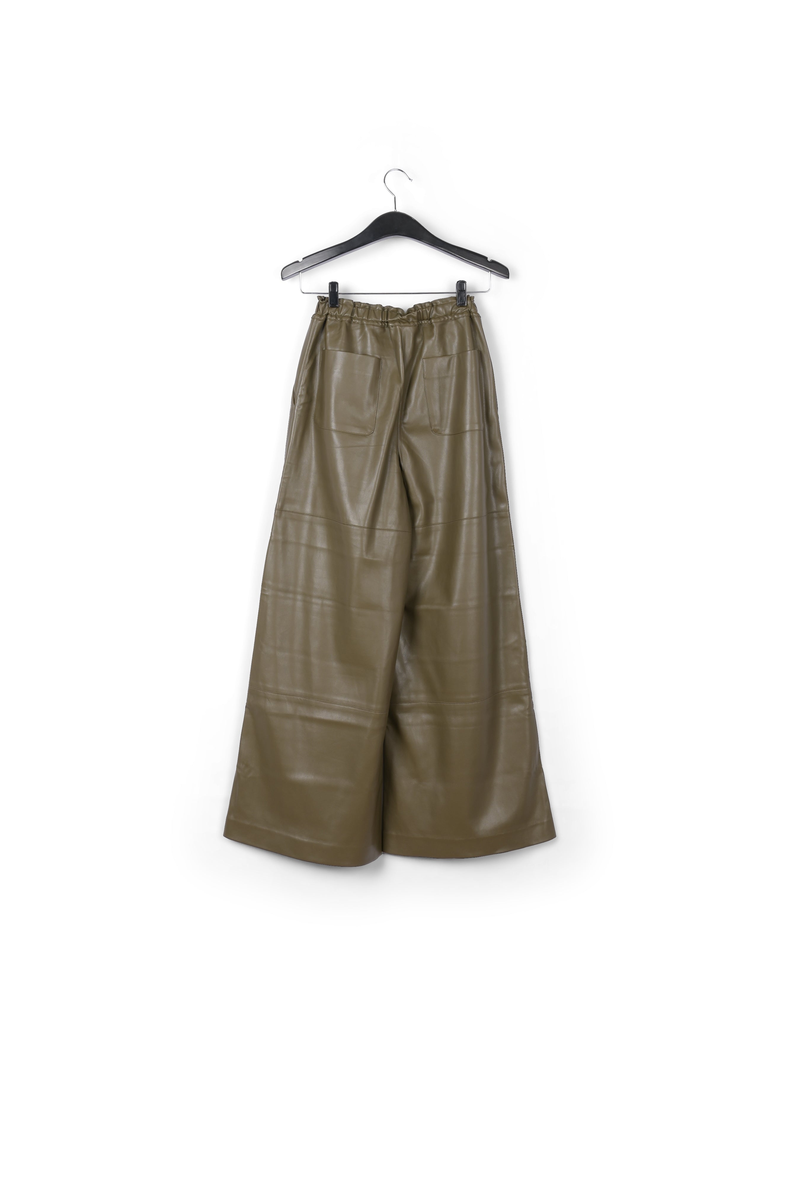 Khaki faux leather wide-leg pants RE—SSENTIEL | Essentiel second hand