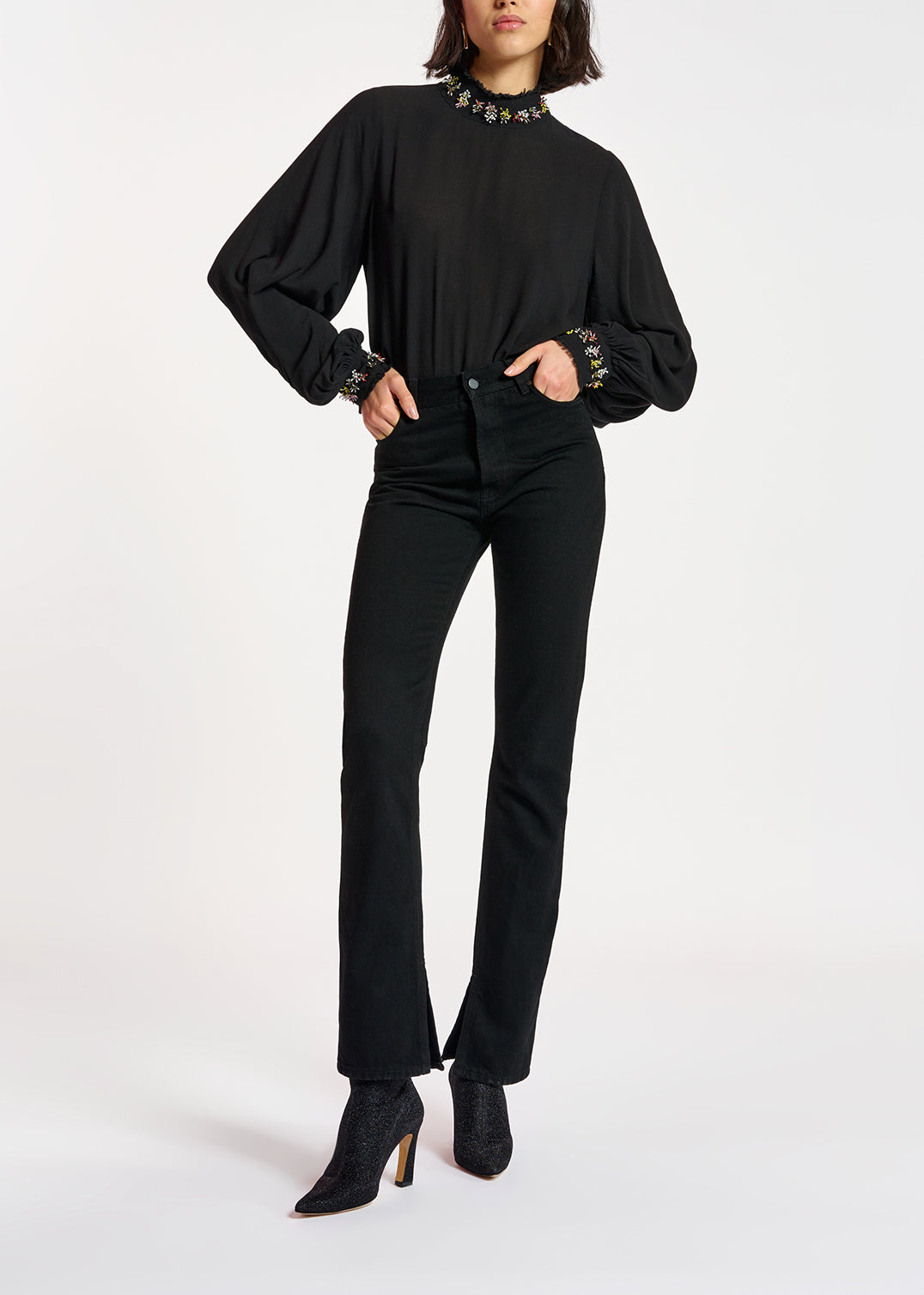 Black high neck top with bead embellishments RE—SSENTIEL | Essentiel second hand