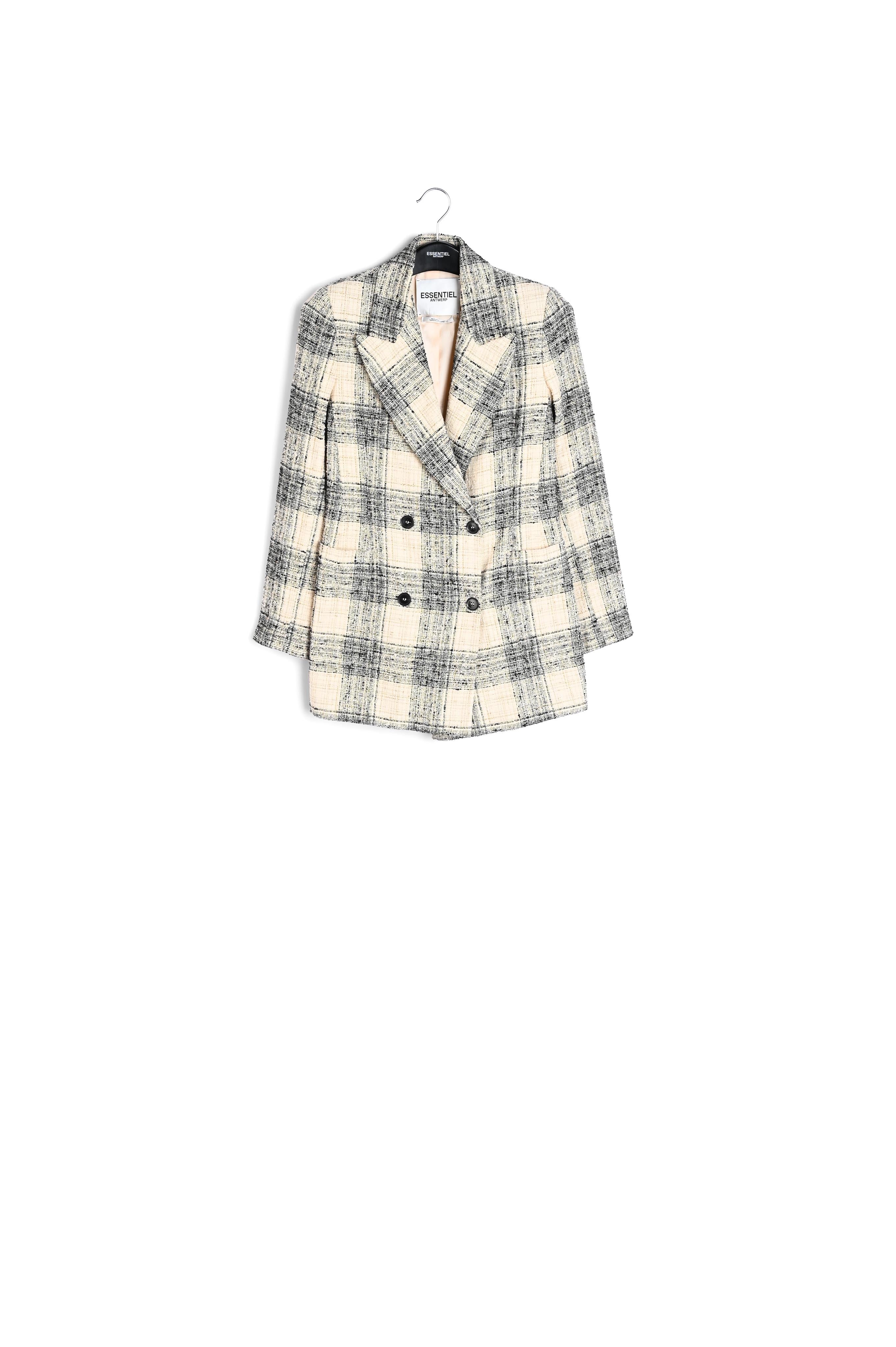 Veste en tweed oversize à carreaux blanc cassé RE—SSENTIEL | Essentiel second hand