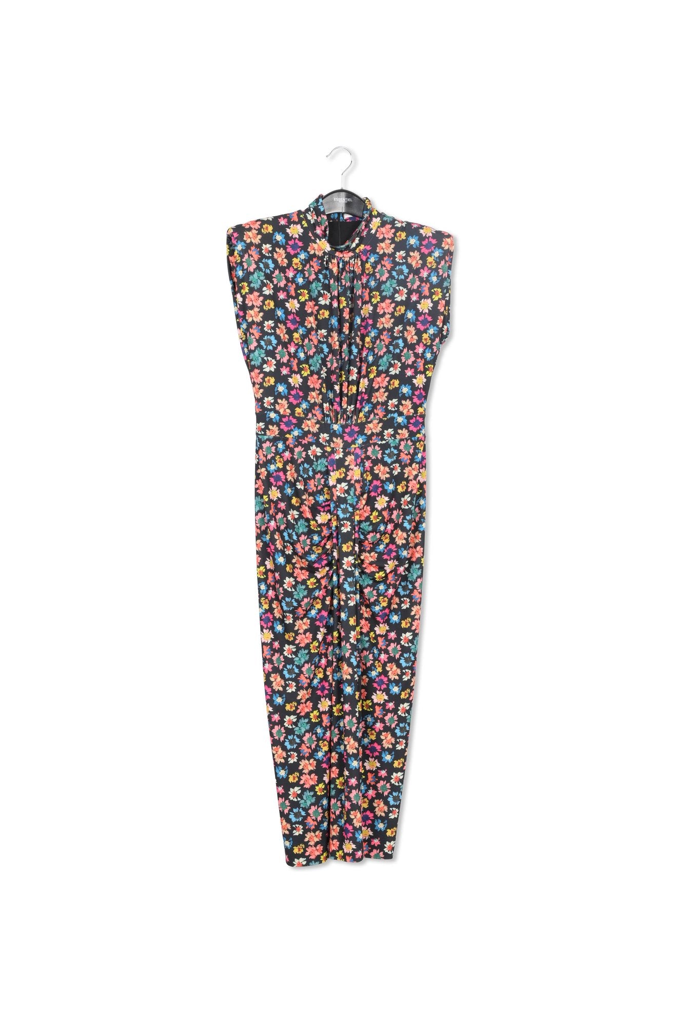 Robe midi en jersey stretch noir à  imprimé fleuri RE—SSENTIEL | Essentiel second hand