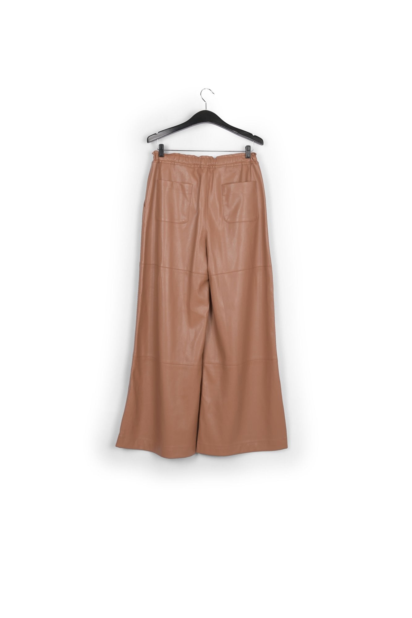 Bruine faux leren broek met wijde pijpen RE—SSENTIEL | Essentiel second hand