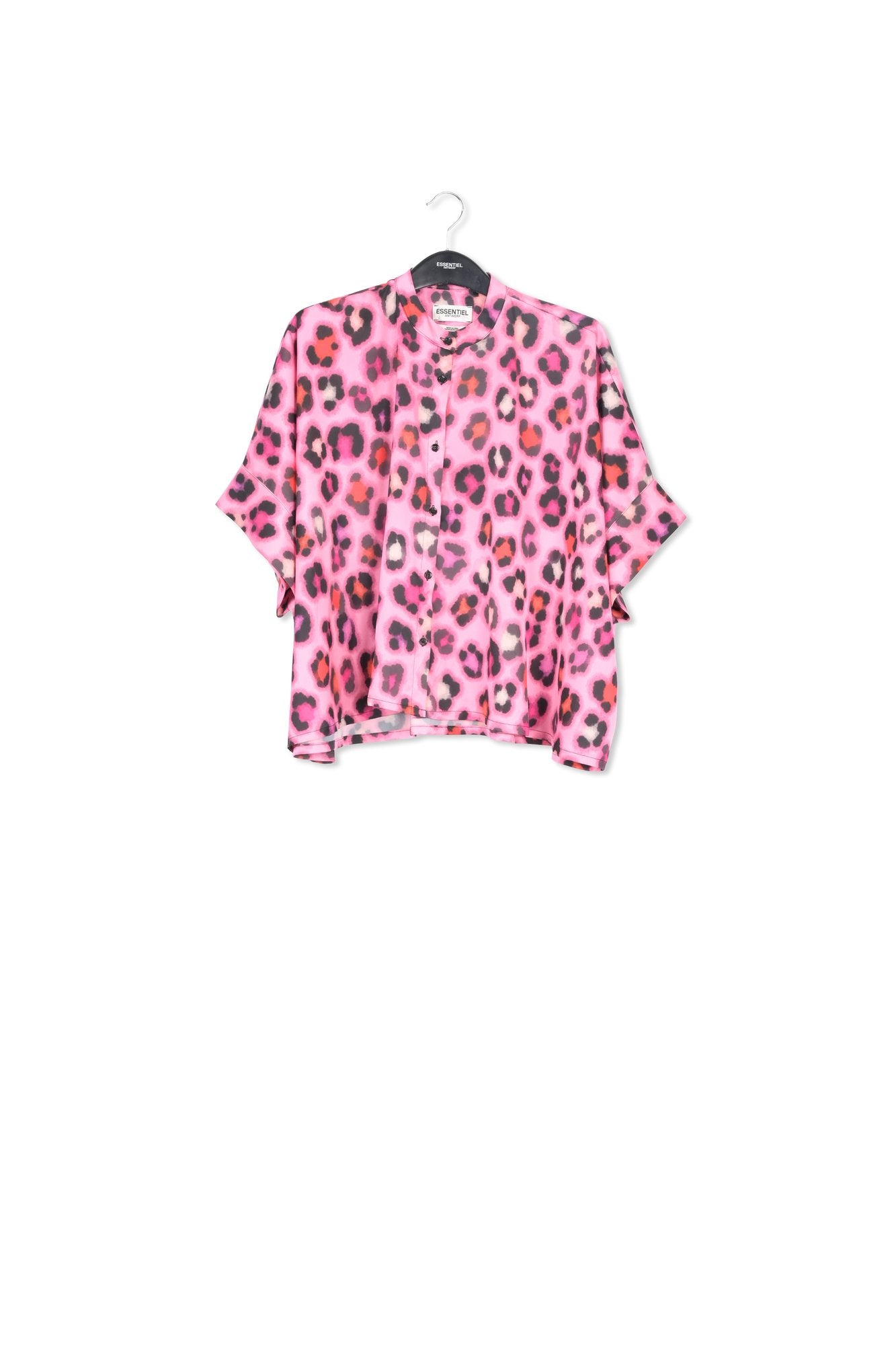 Pink oversized shirt with multicolor leopard print RE—SSENTIEL | Essentiel second hand