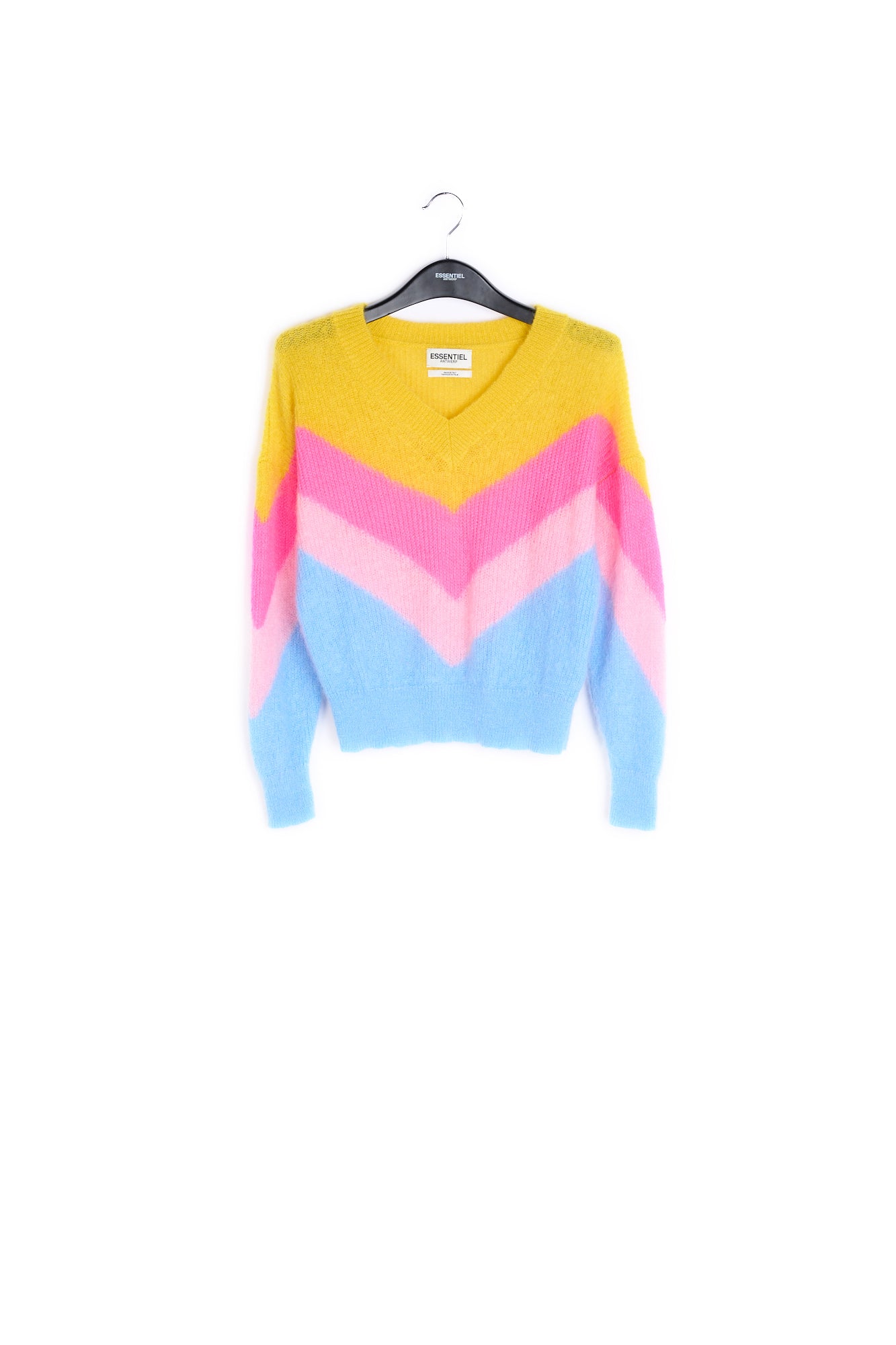 Yellow, pink and blue v pattern sweater RE—SSENTIEL | Essentiel second hand