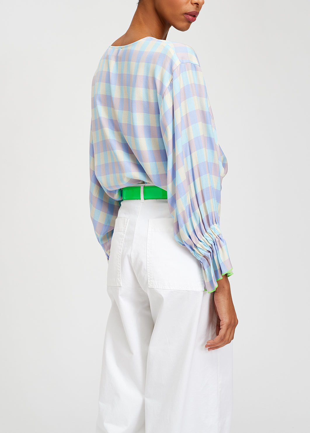 Light blue and purple plaid top with three-quarter sleeves RE—SSENTIEL | Essentiel second hand