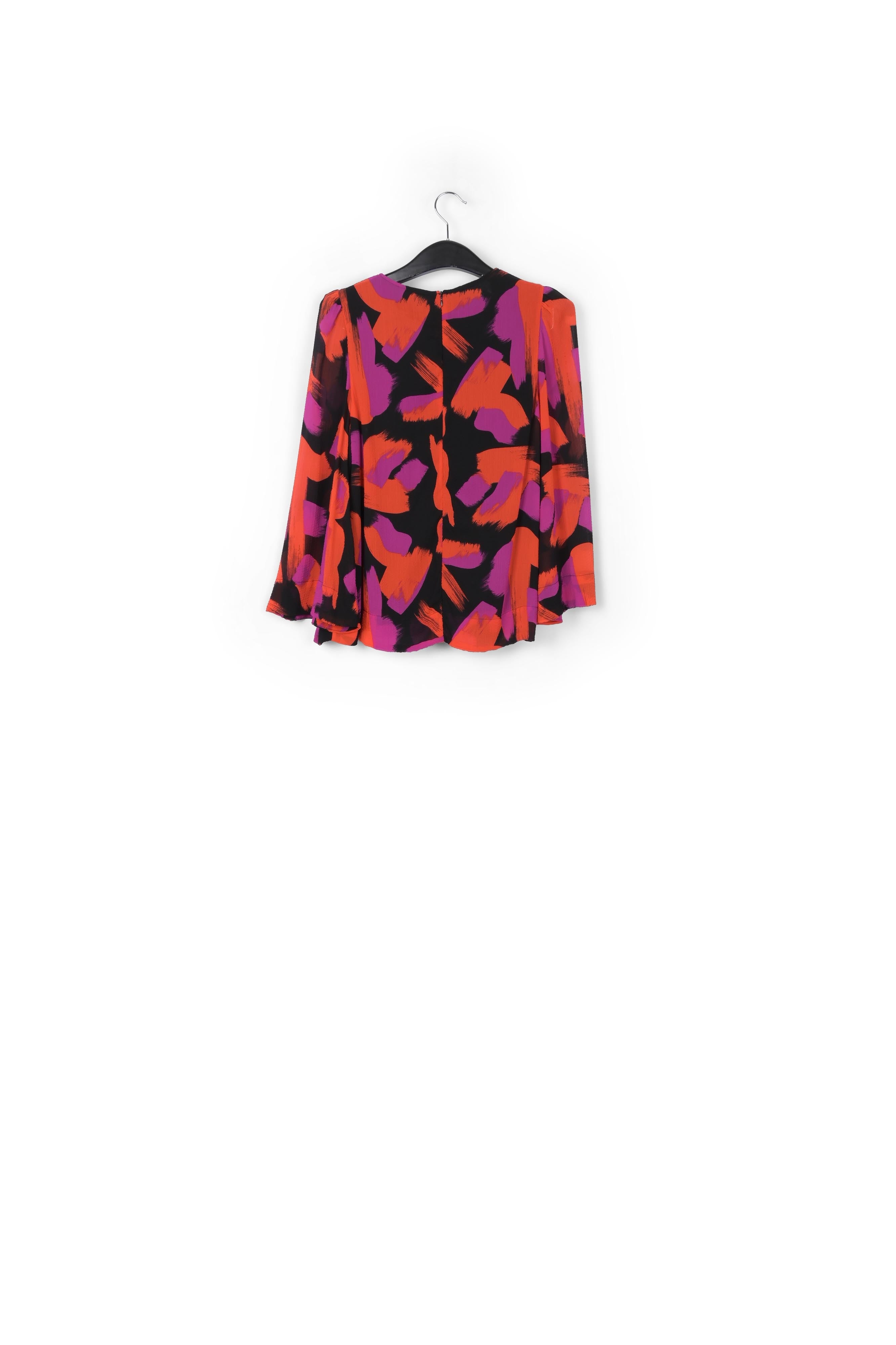 Top aux épaules bouffantes et imprimé noir, orange et pourpre RE—SSENTIEL | Essentiel second hand