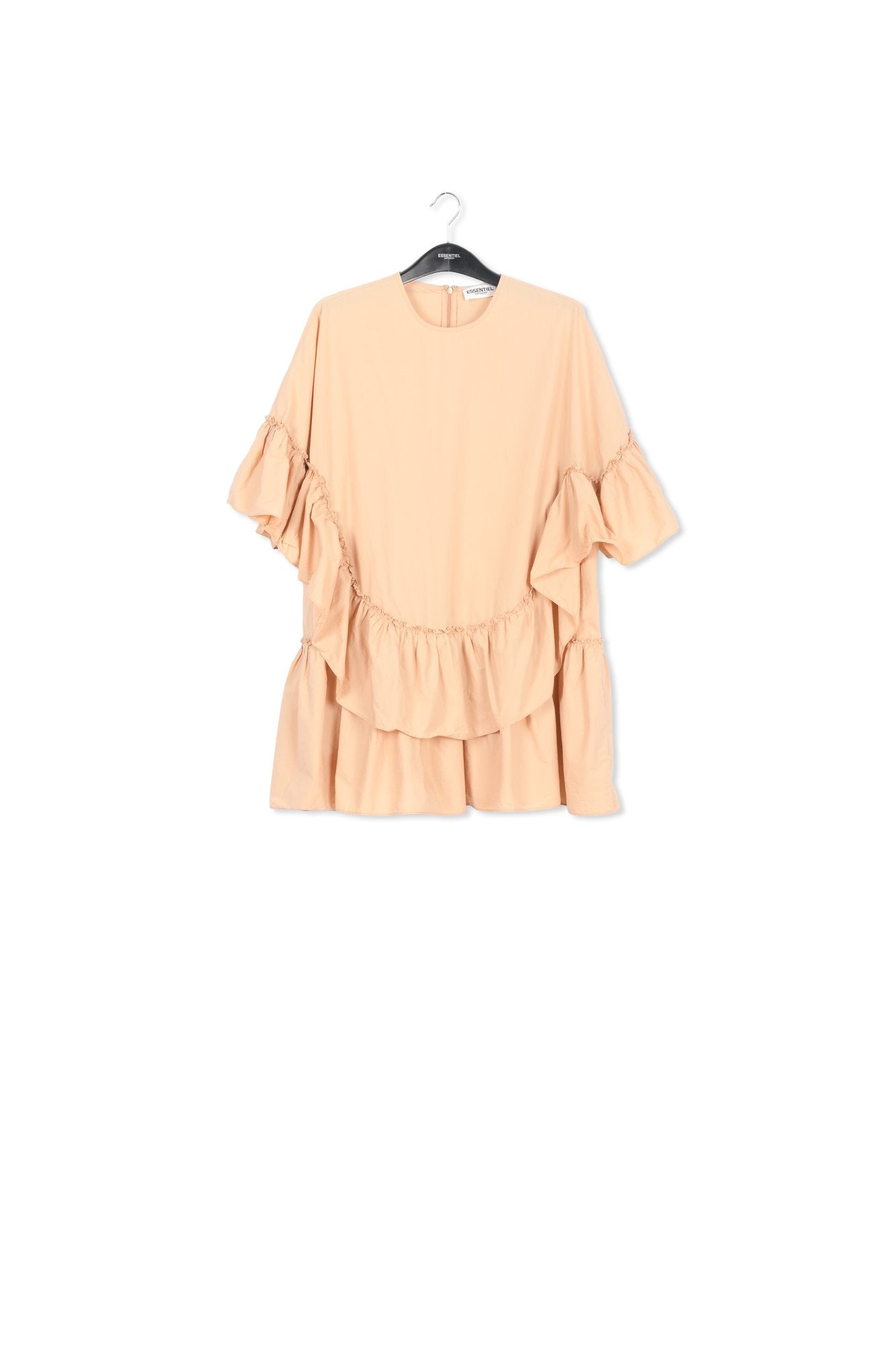 Beige ruffled cotton dress with floral print RE—SSENTIEL | Essentiel second hand