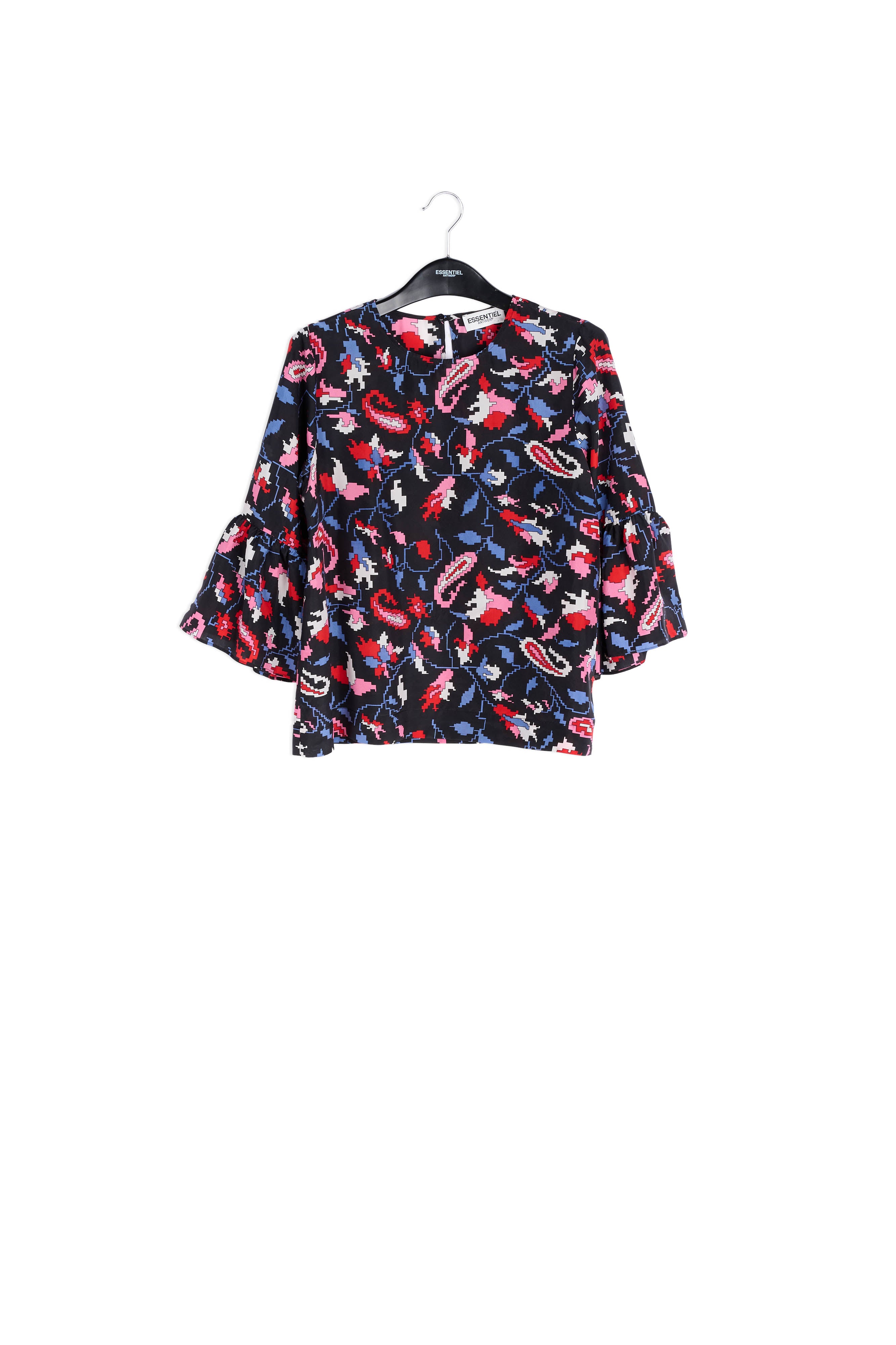 Blue silk Blouse with flower print RE—SSENTIEL | Essentiel second hand
