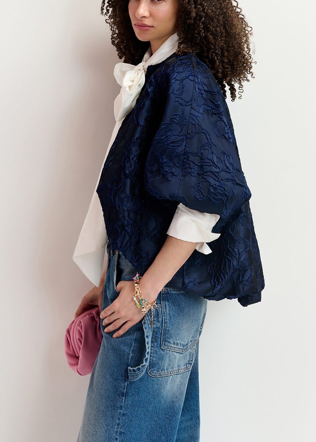 Navy blue jacquard-woven puffy jacket RE—SSENTIEL | Essentiel second hand