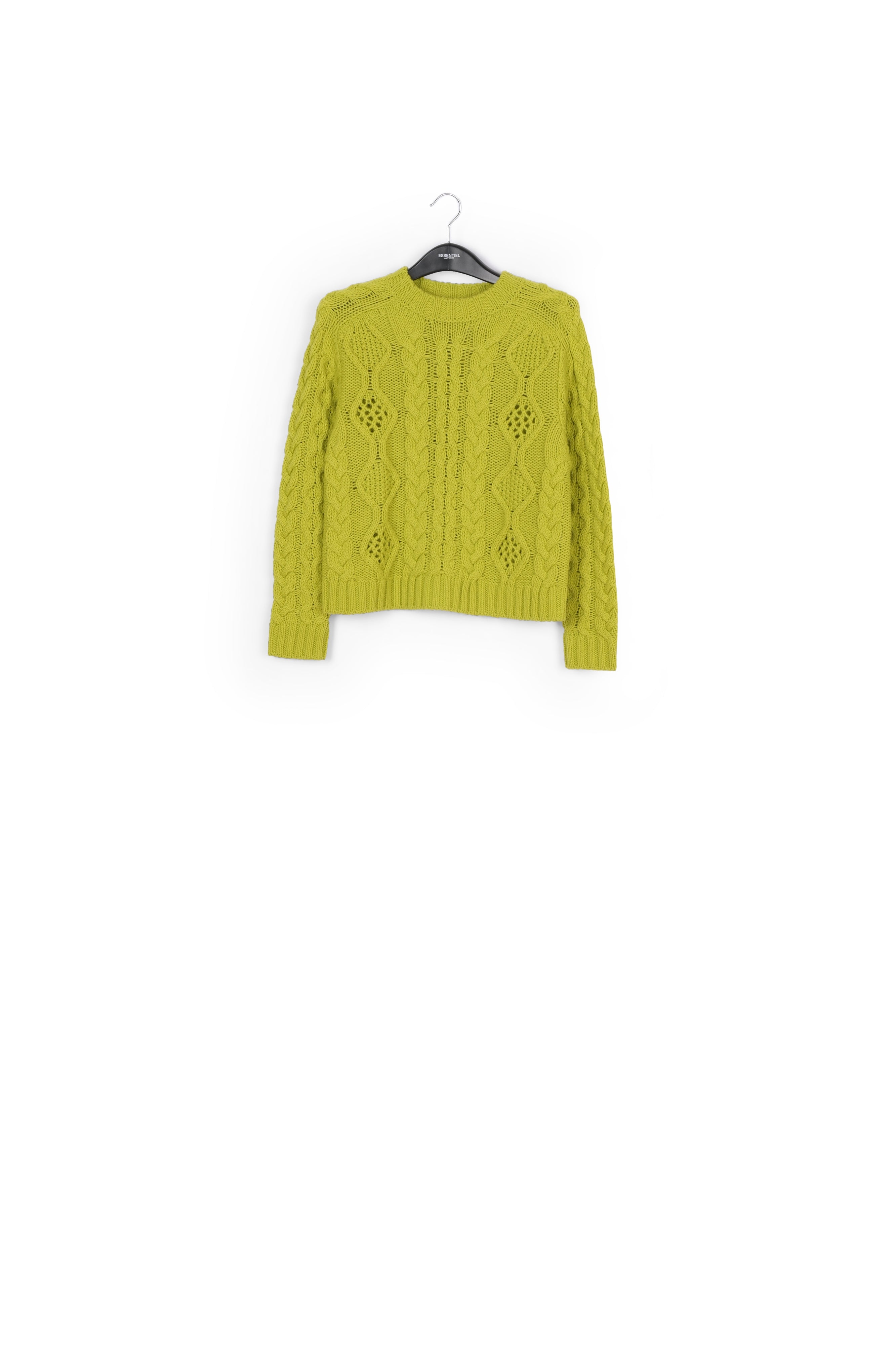 Pull vert citron en tricot torsadé RE—SSENTIEL | Essentiel second hand