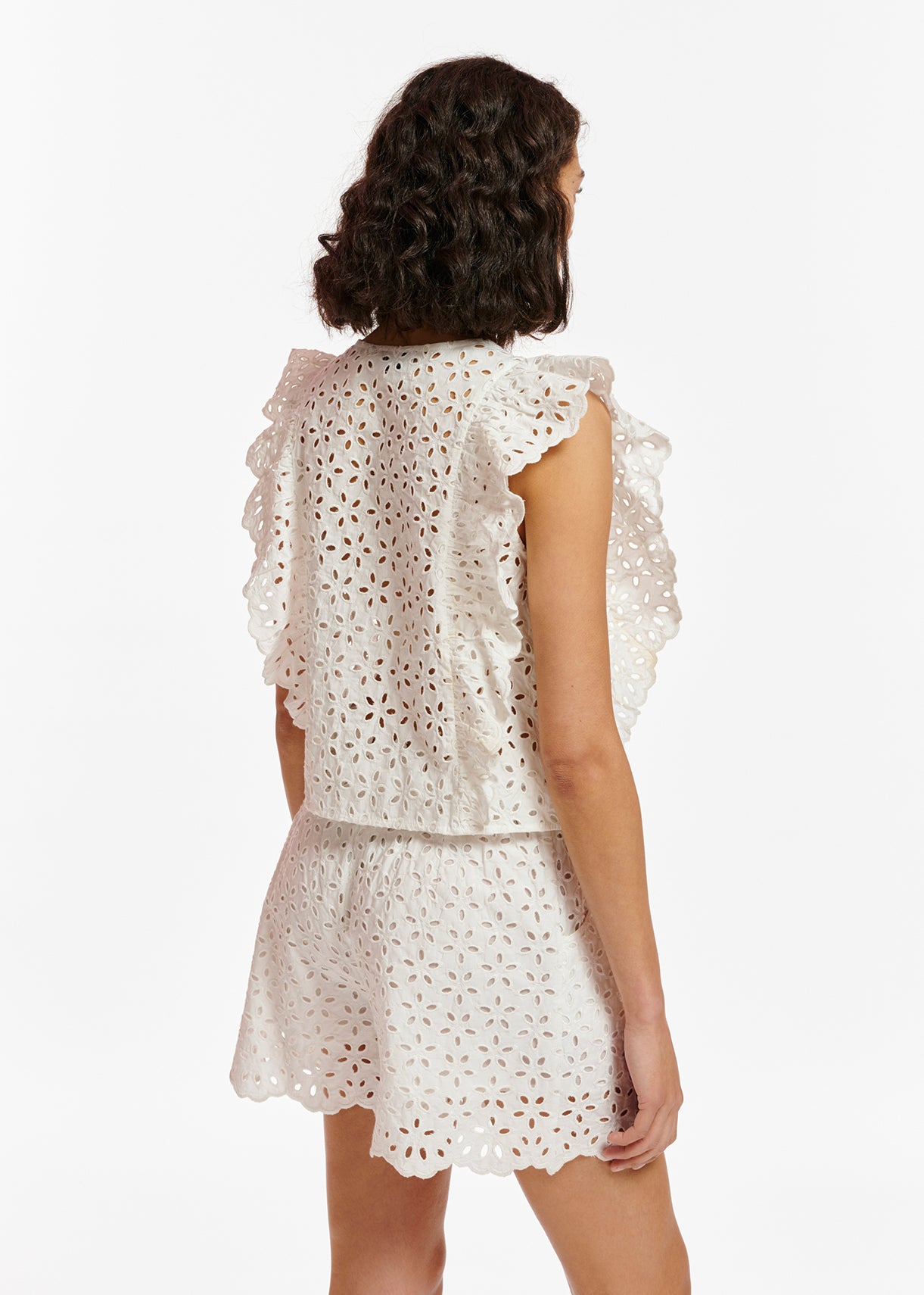 White broderie anglaise cotton shorts RE—SSENTIEL | Essentiel second hand