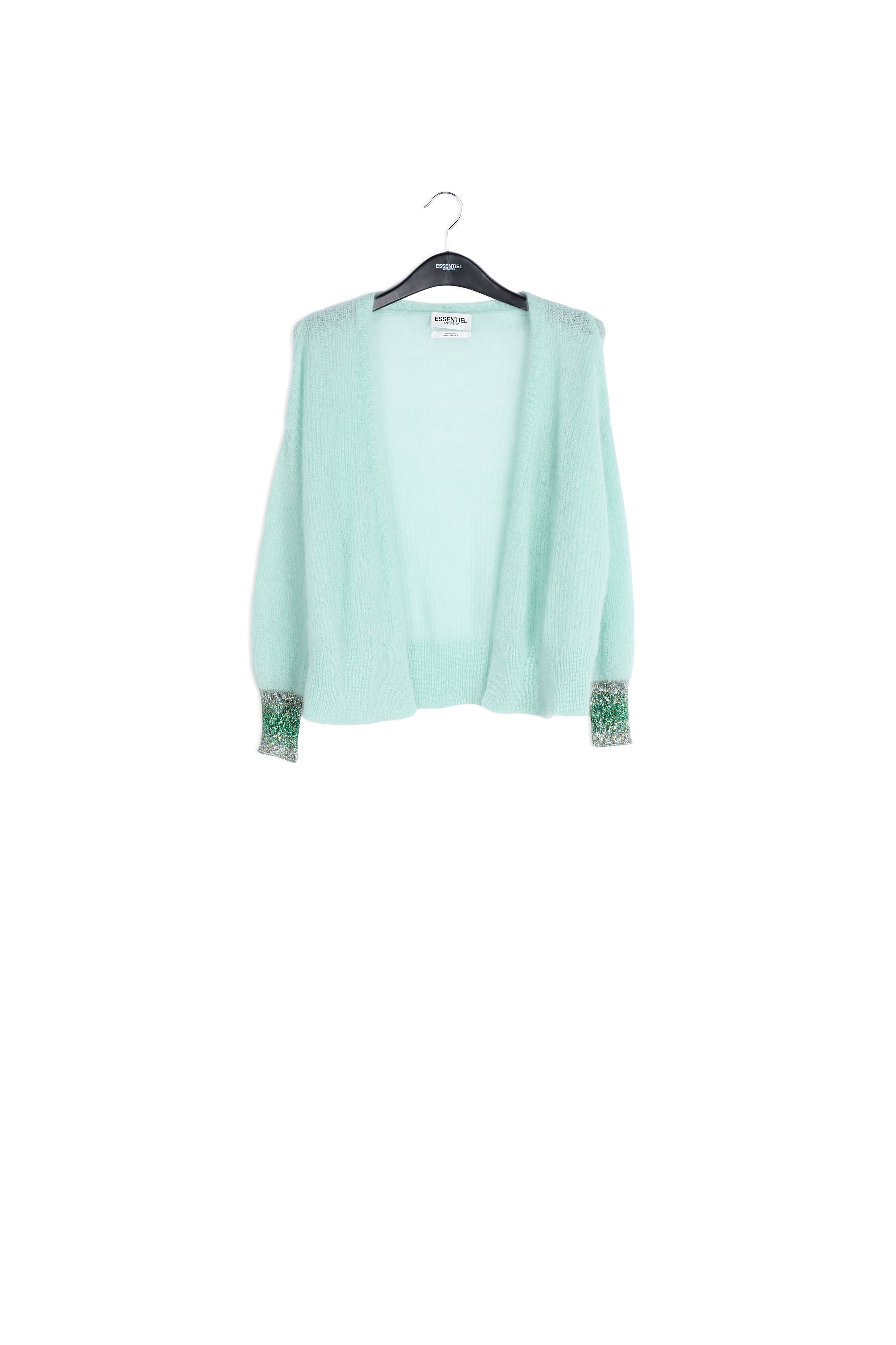 Mint green mohair-blend cardigan with metallic cuffs RE—SSENTIEL | Essentiel second hand