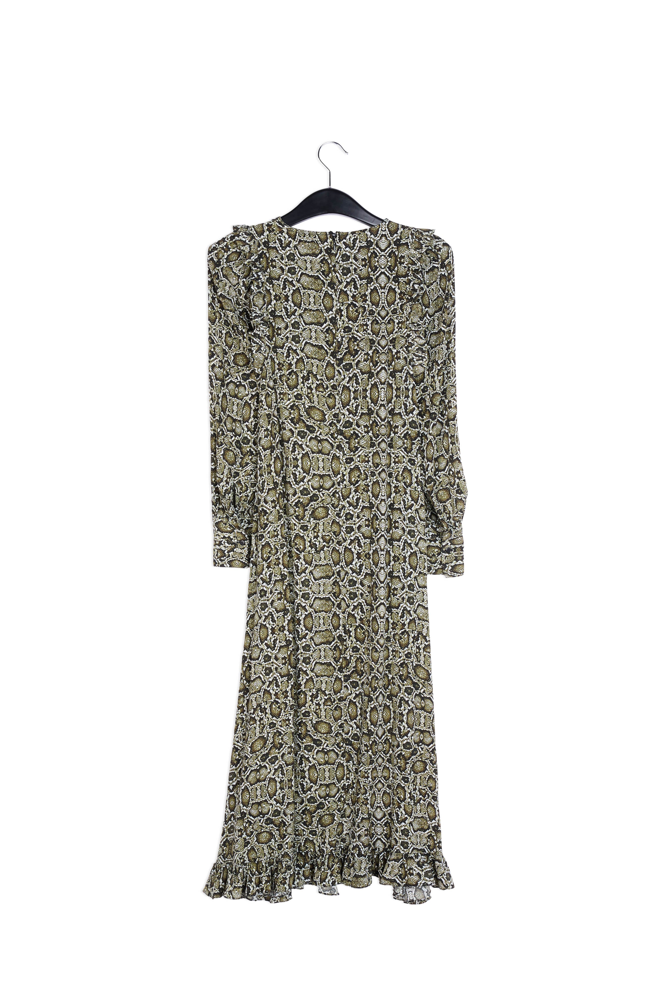 Kakigroene midi-jurk met slangenprint RE—SSENTIEL | Essentiel second hand