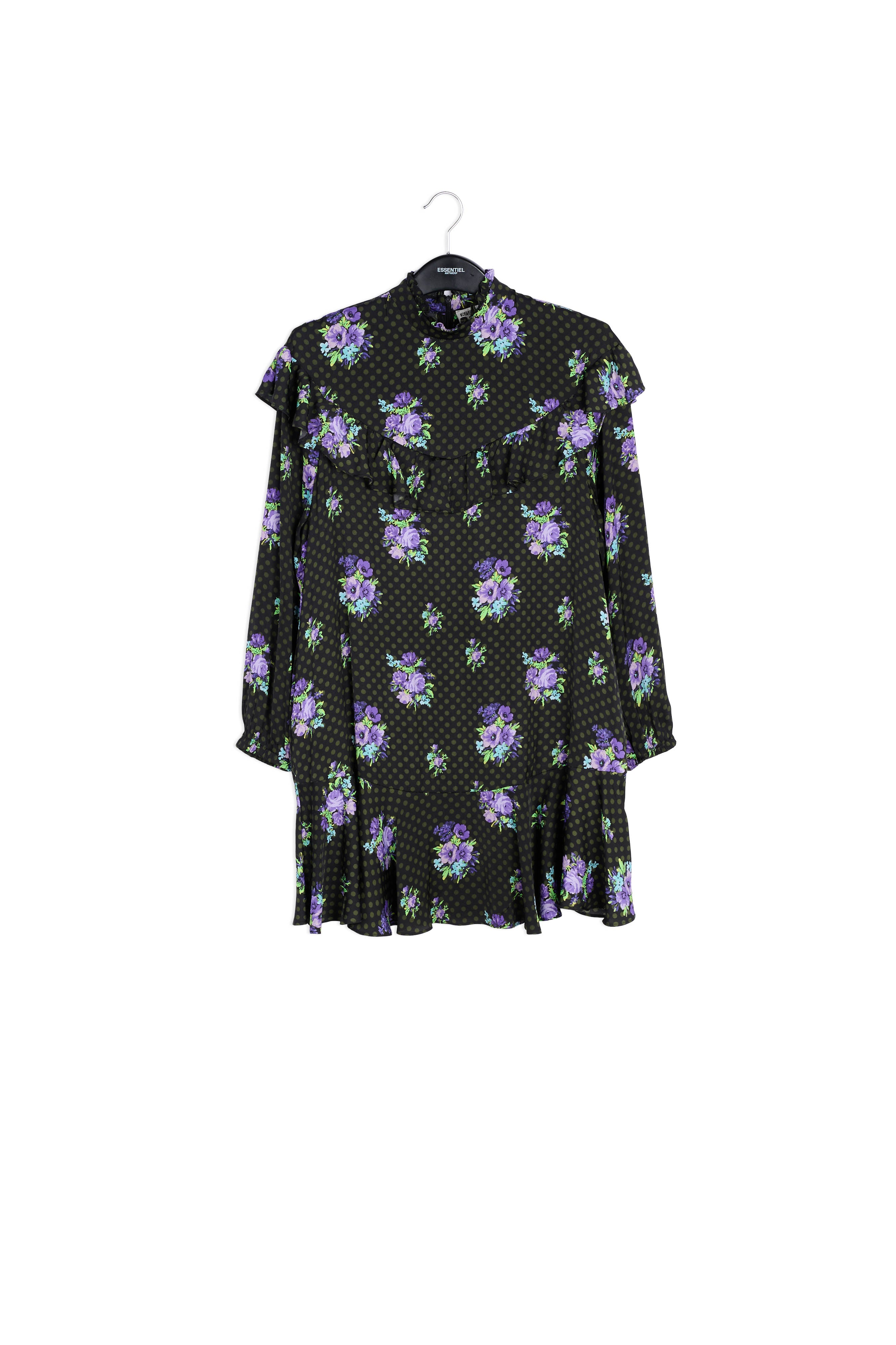Black and purple ruffled a-line dress RE—SSENTIEL | Essentiel second hand