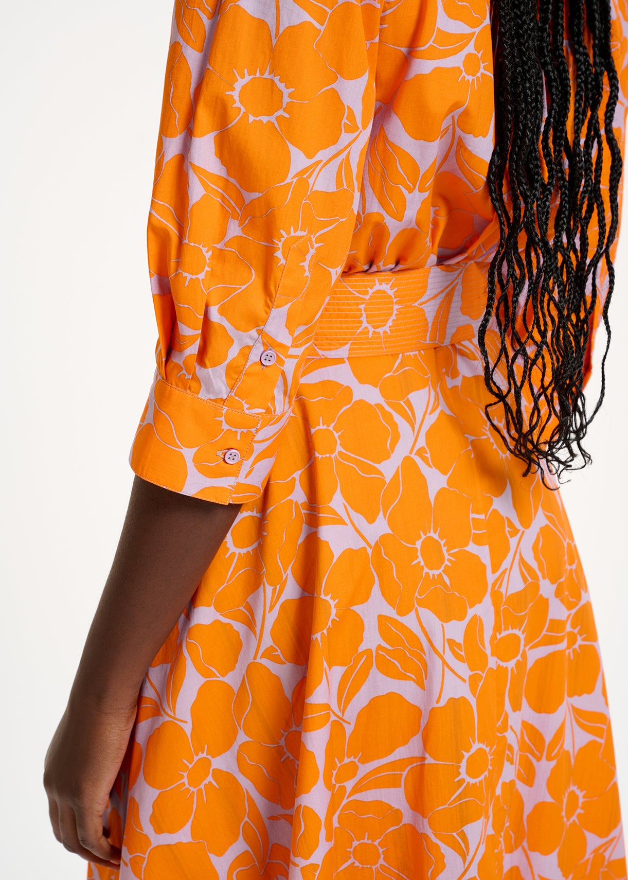 Robe chemise midi à imprimé fleuri orange et lilas RE—SSENTIEL | Essentiel second hand