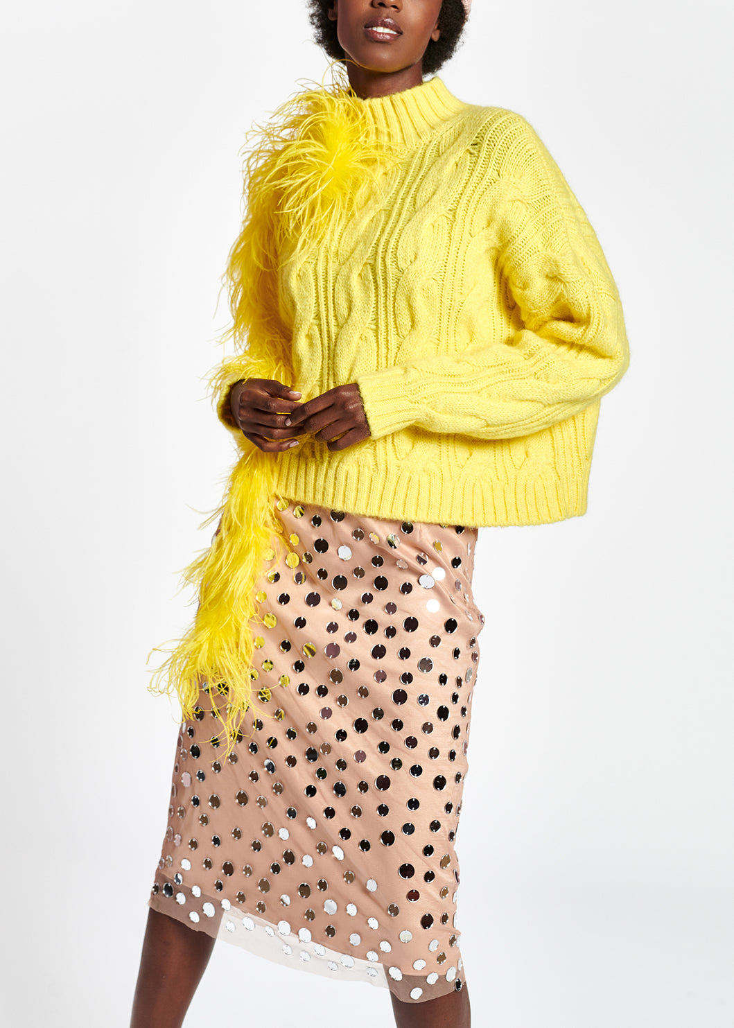 Pastel yellow cable-knit sweater RE—SSENTIEL | Essentiel second hand