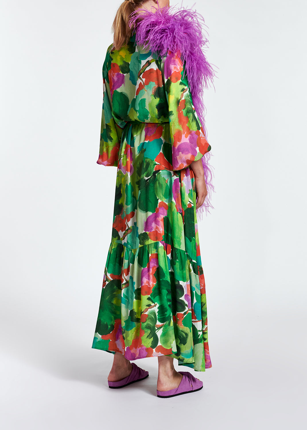 Green watercolor print maxi-length shirt dress RE—SSENTIEL | Essentiel second hand