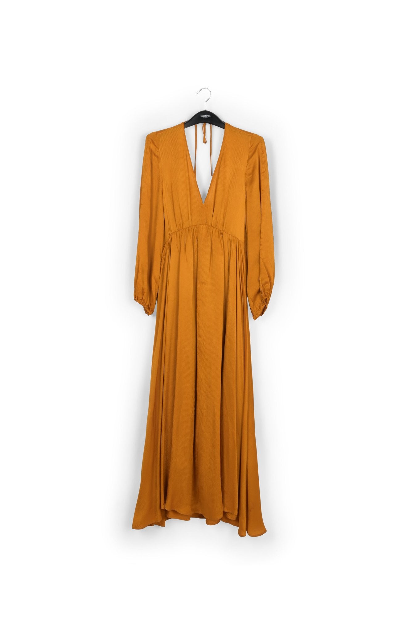 Ochre pink long-sleeved v-neck maxi dress RE—SSENTIEL | Essentiel second hand