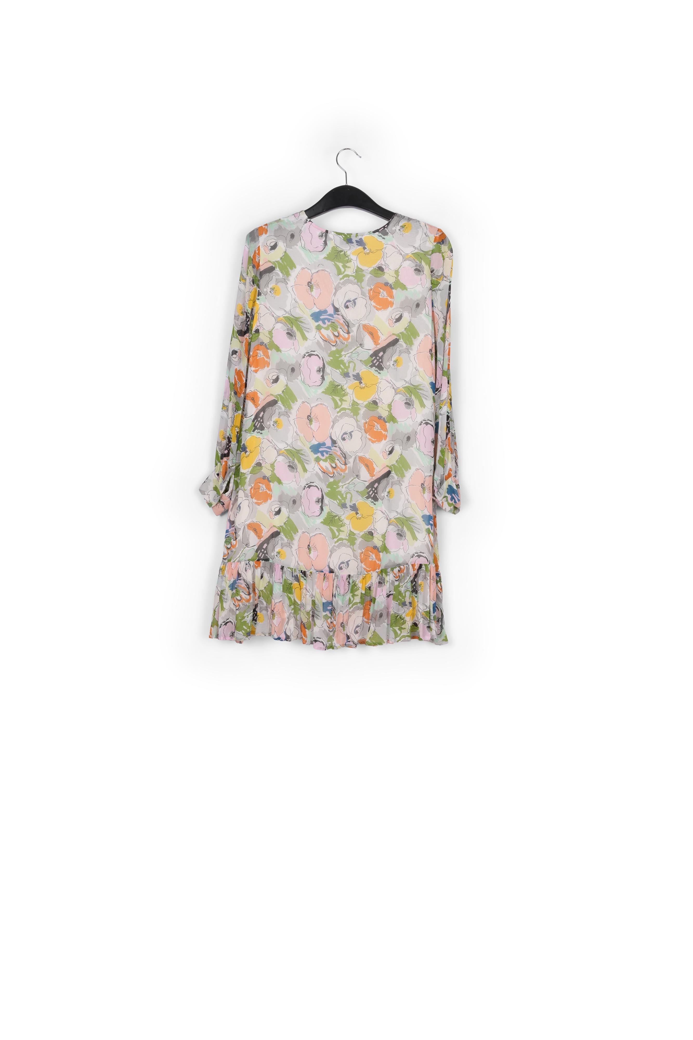 Grey, peach and yellow floral mini dress RE—SSENTIEL | Essentiel second hand