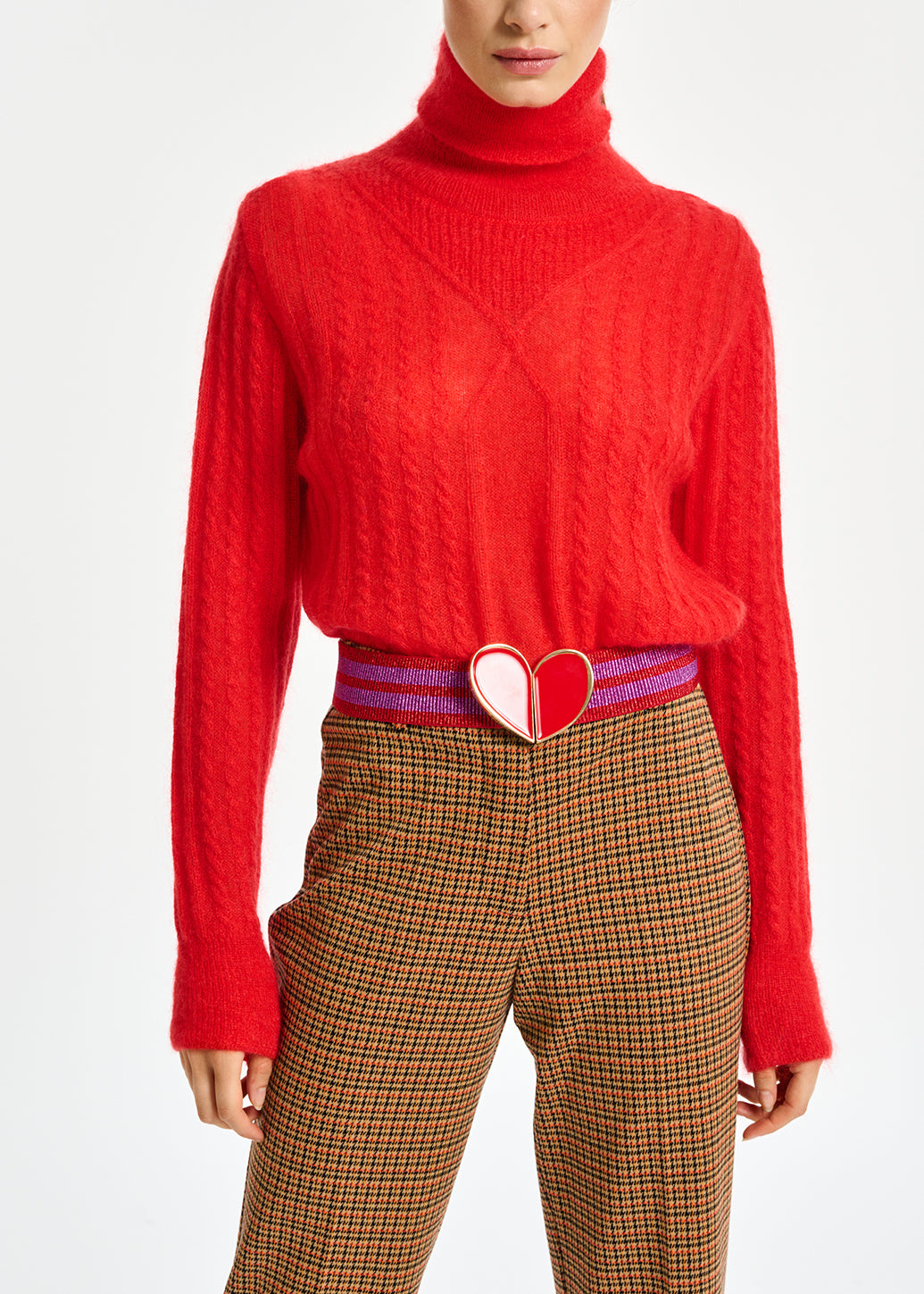 Red cable-knitted turtleneck sweater RE—SSENTIEL | Essentiel second hand