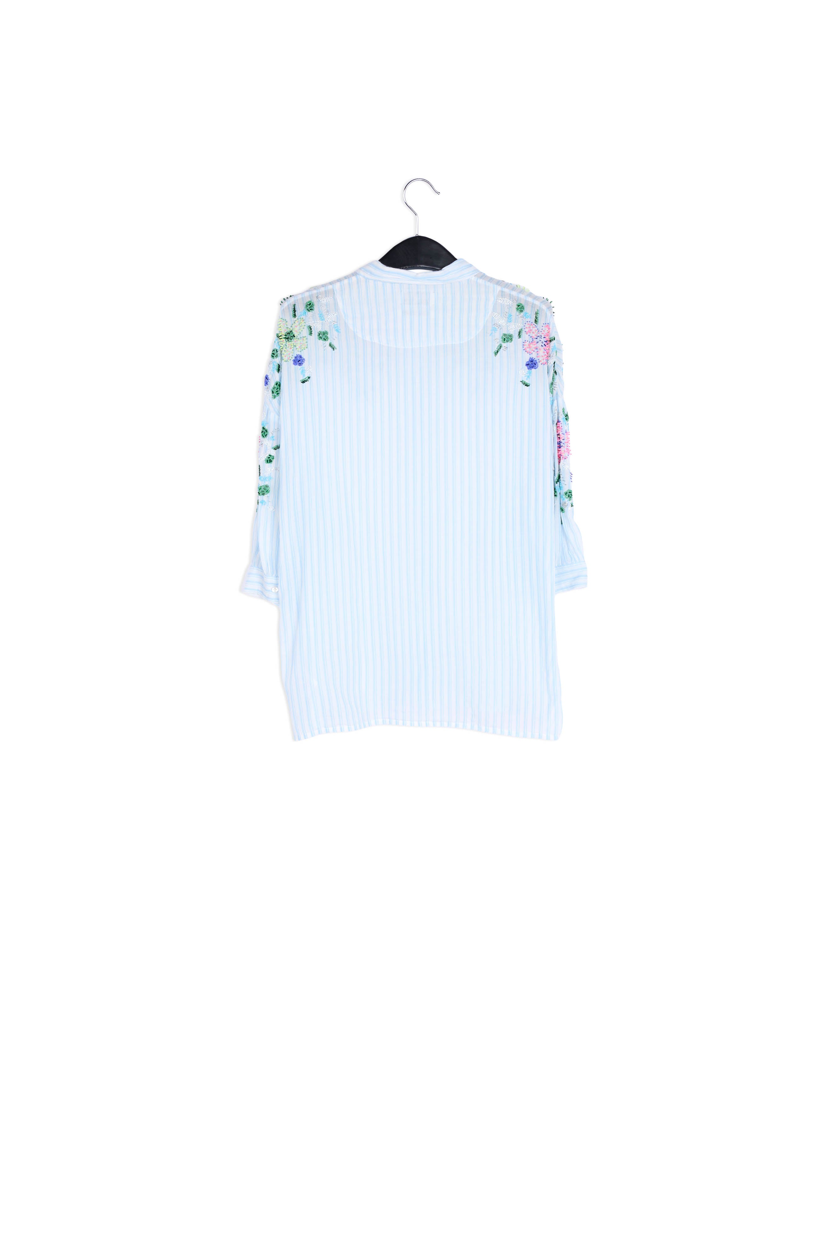 Blue and off-white striped beaded cotton shirt RE—SSENTIEL | Essentiel second hand