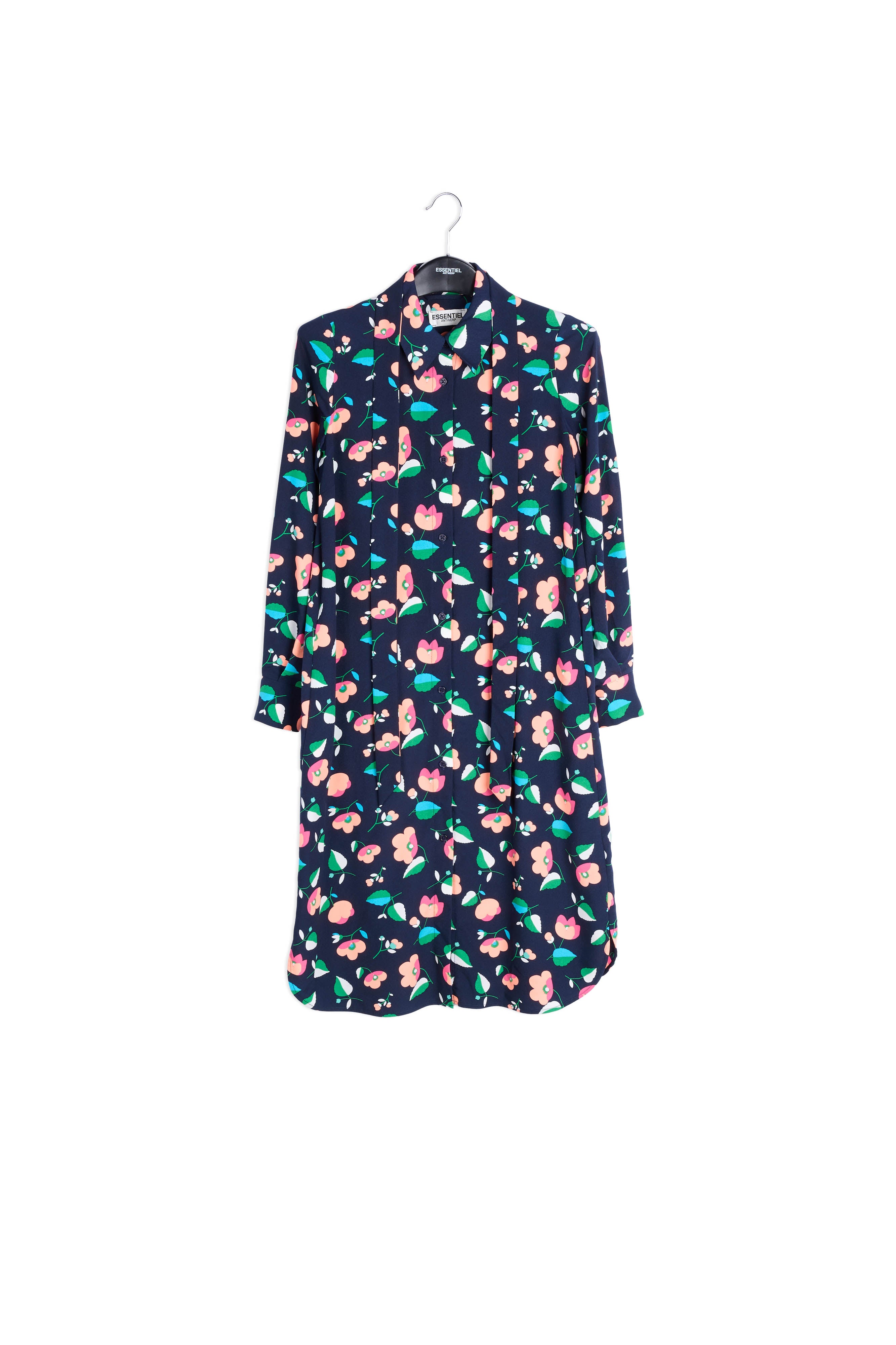 Marineblauwe overhemdjurk met bloemenprint RE—SSENTIEL | Essentiel second hand