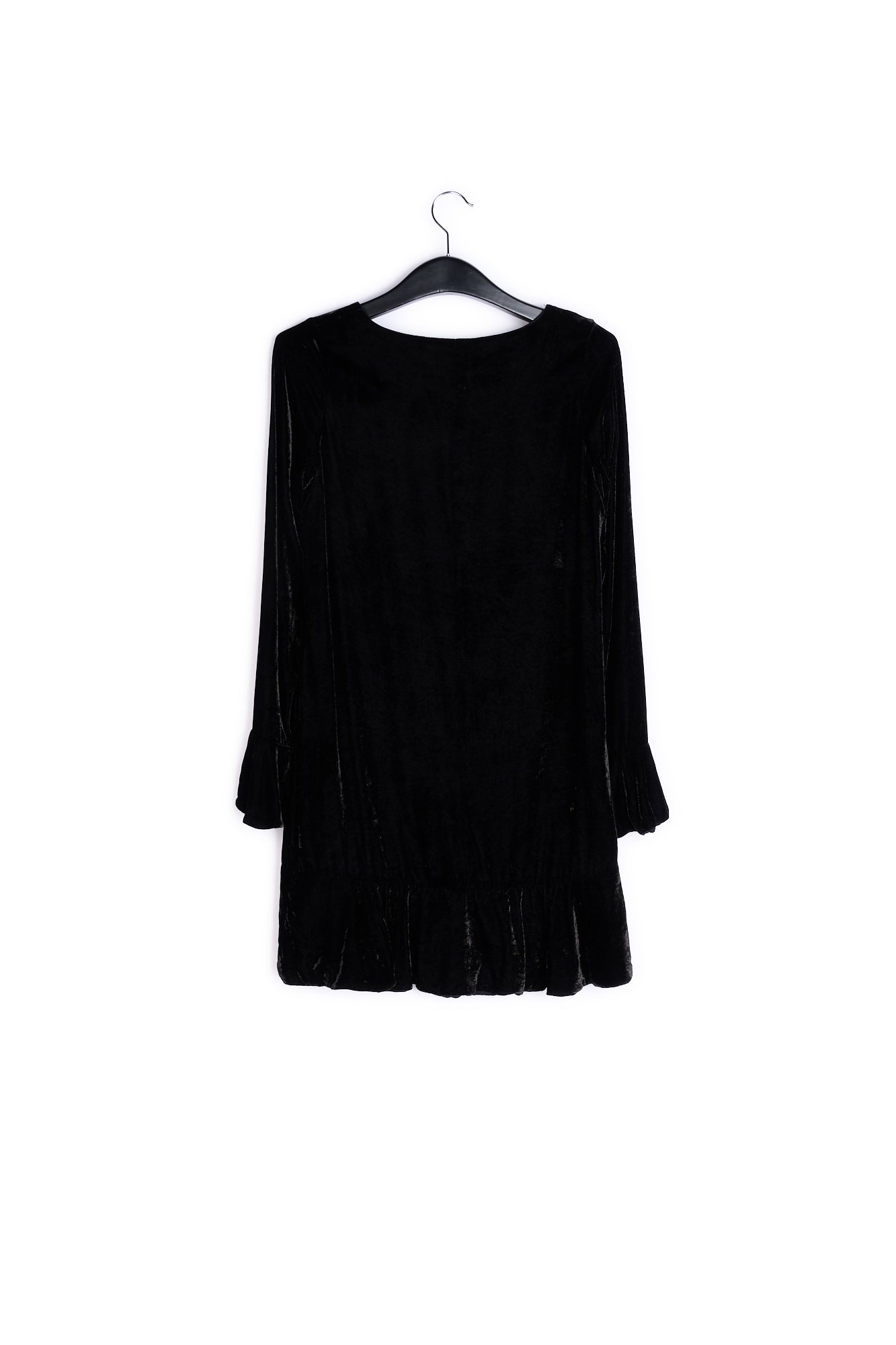 Zwarte fluwelen mini-jurk met ruches aan de zoom RE—SSENTIEL | Essentiel second hand