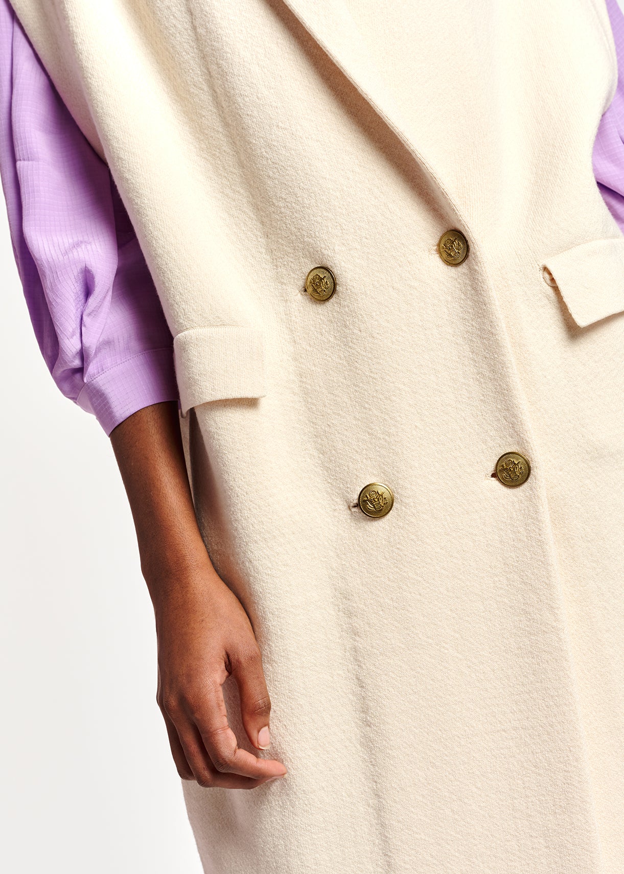 Off-white sleeveless midi-length cardigan RE—SSENTIEL | Essentiel second hand