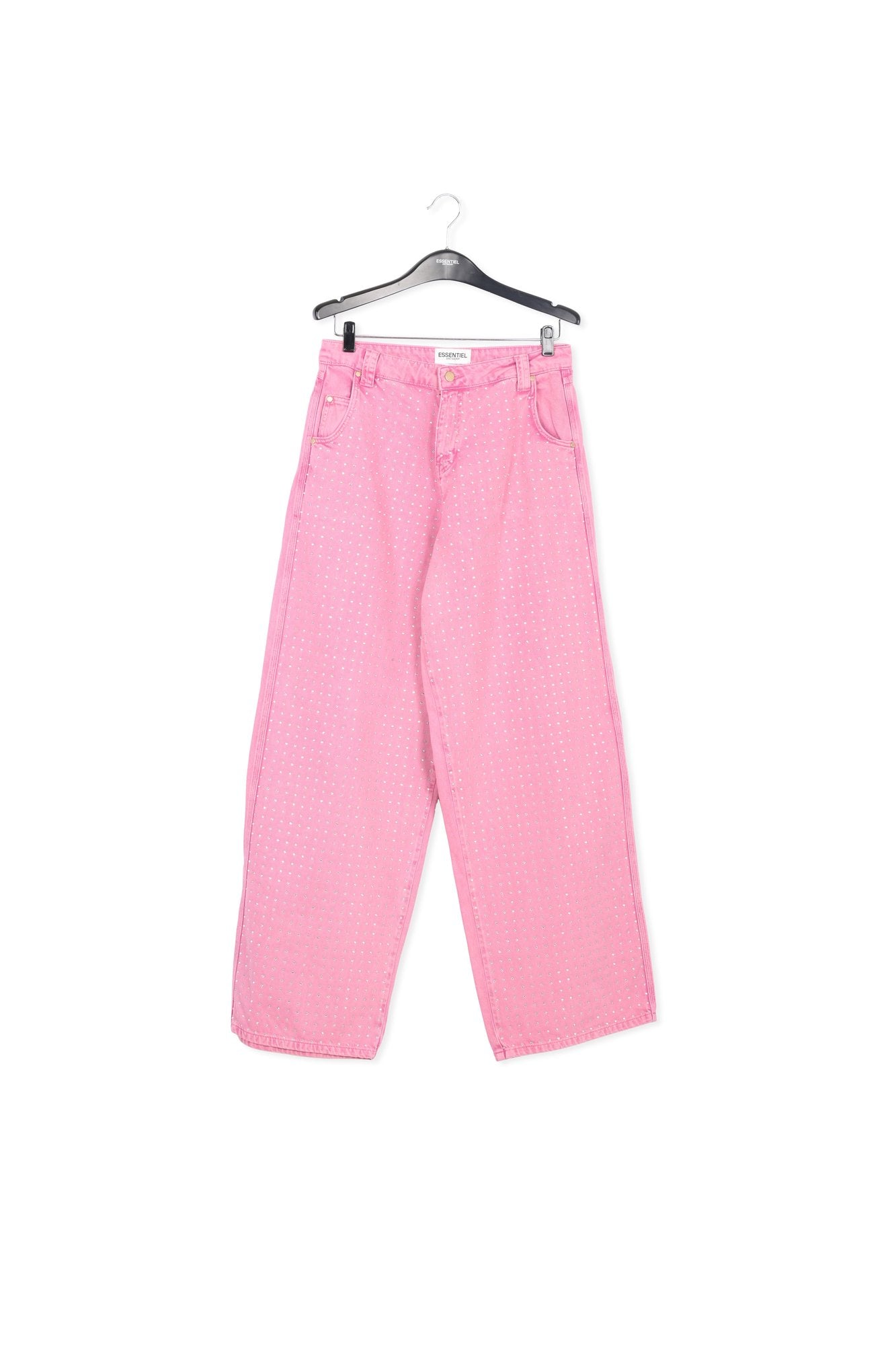 Pink rhinestone-embellished wide-leg jeans RE—SSENTIEL | Essentiel second hand