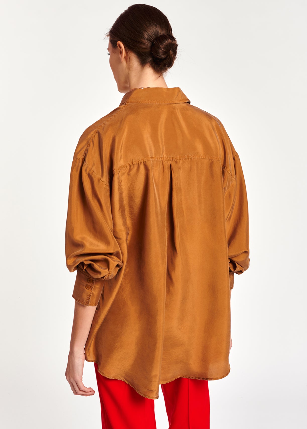 Camel loose-fit silk shirt RE—SSENTIEL | Essentiel second hand