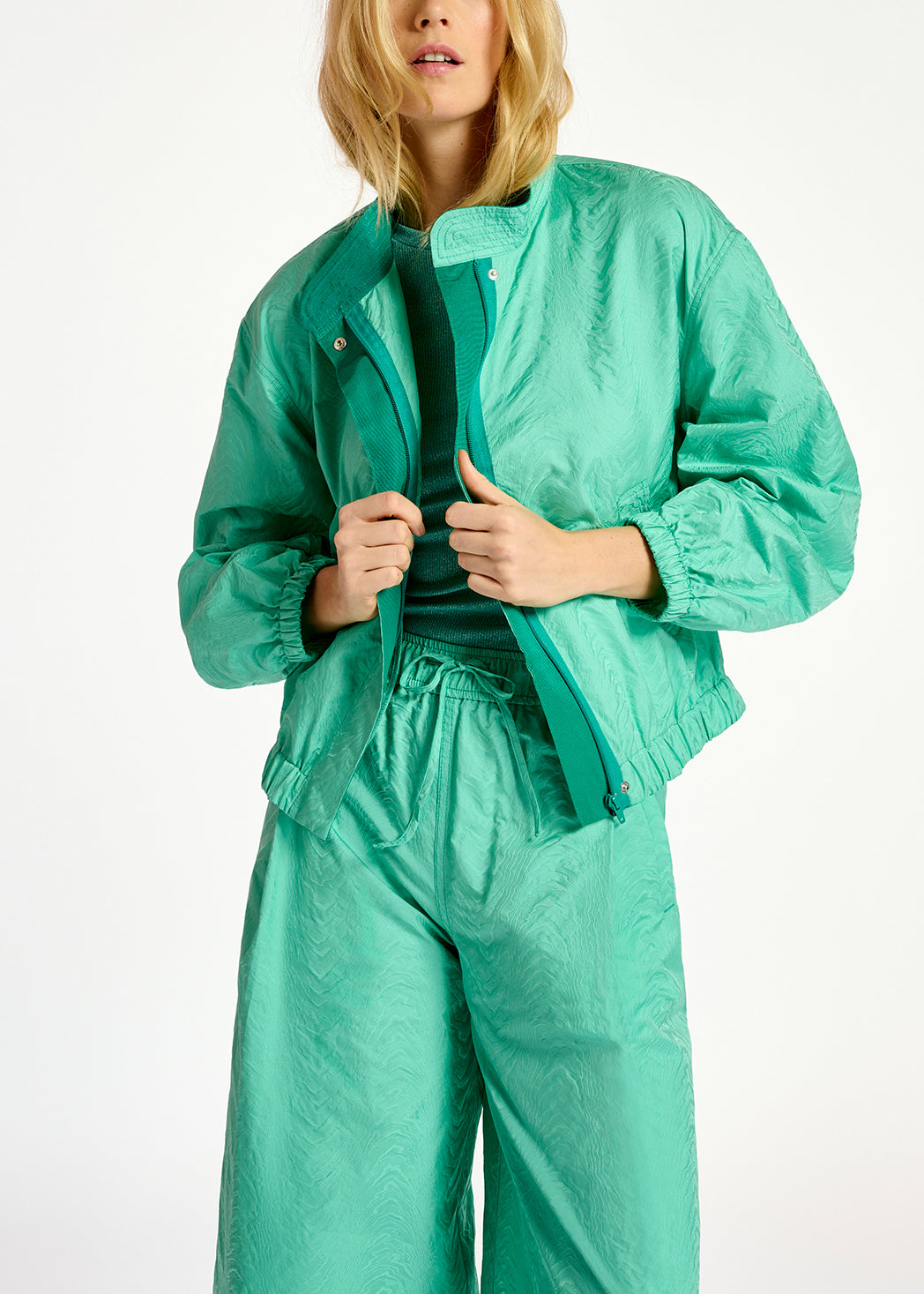 Blouson aviateur en jacquard turquoise RE—SSENTIEL | Essentiel second hand