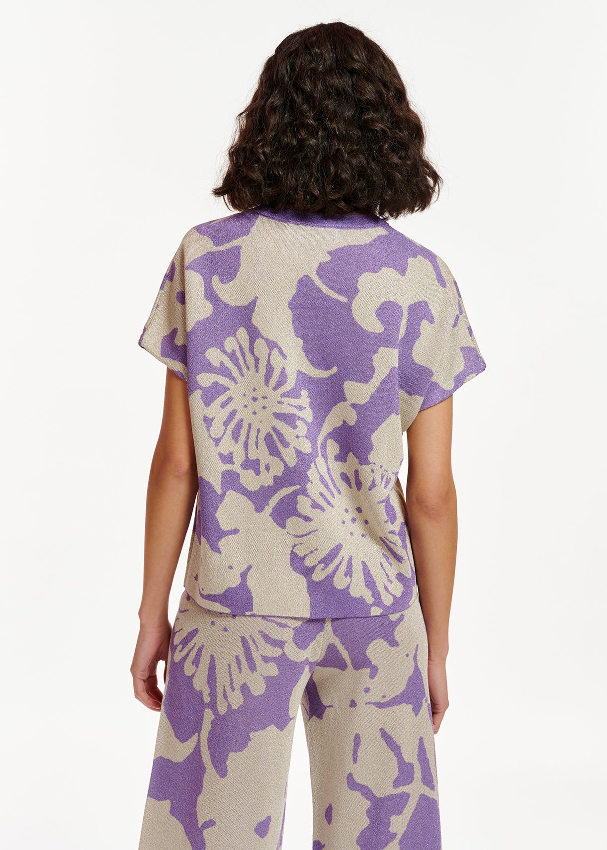 Pull jacquard beige et violet avec lurex RE—SSENTIEL | Essentiel second hand