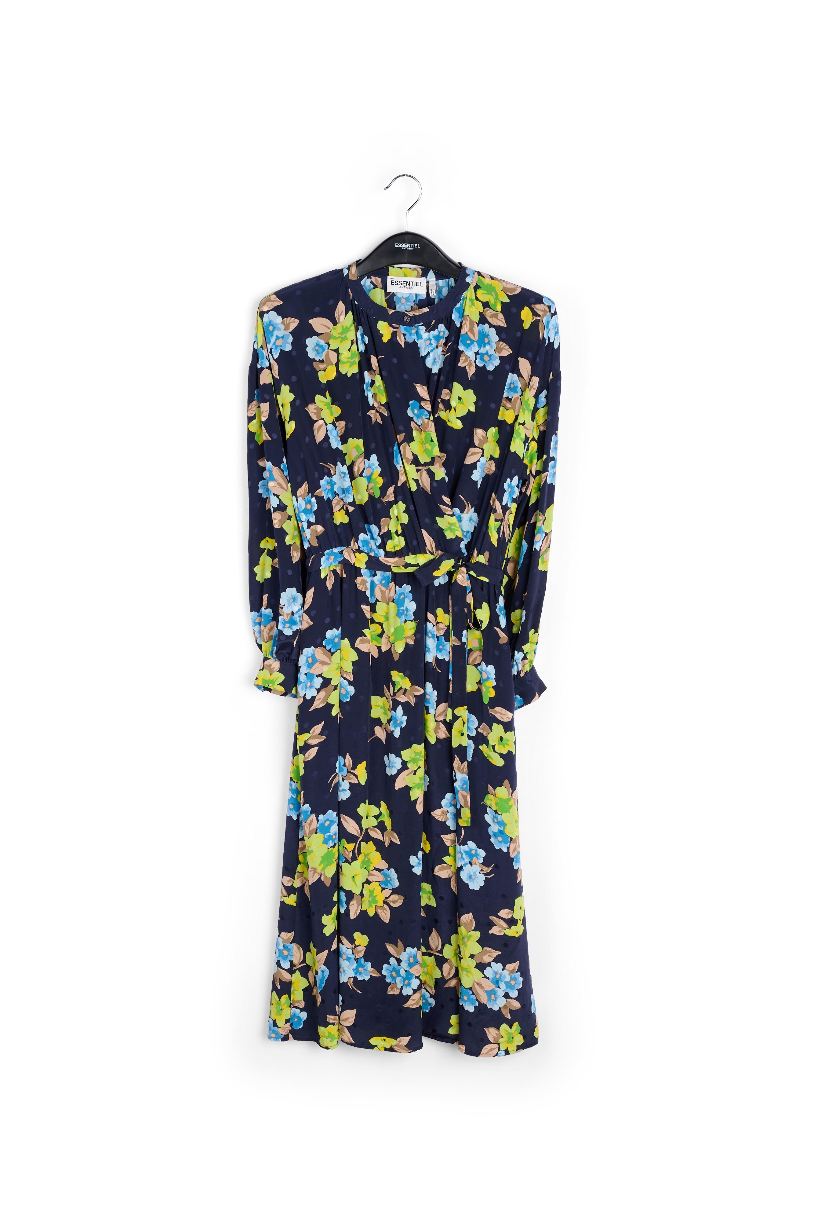 Dark blue floral and polka dot silk shirt dress RE—SSENTIEL | Essentiel second hand