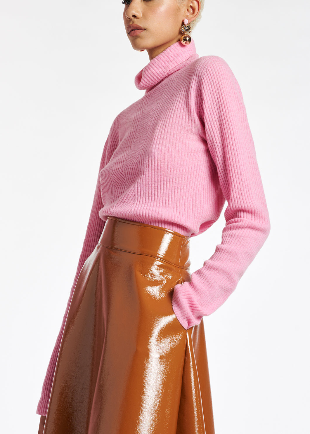 Pink merino wool ribbed turtleneck sweater RE—SSENTIEL | Essentiel second hand